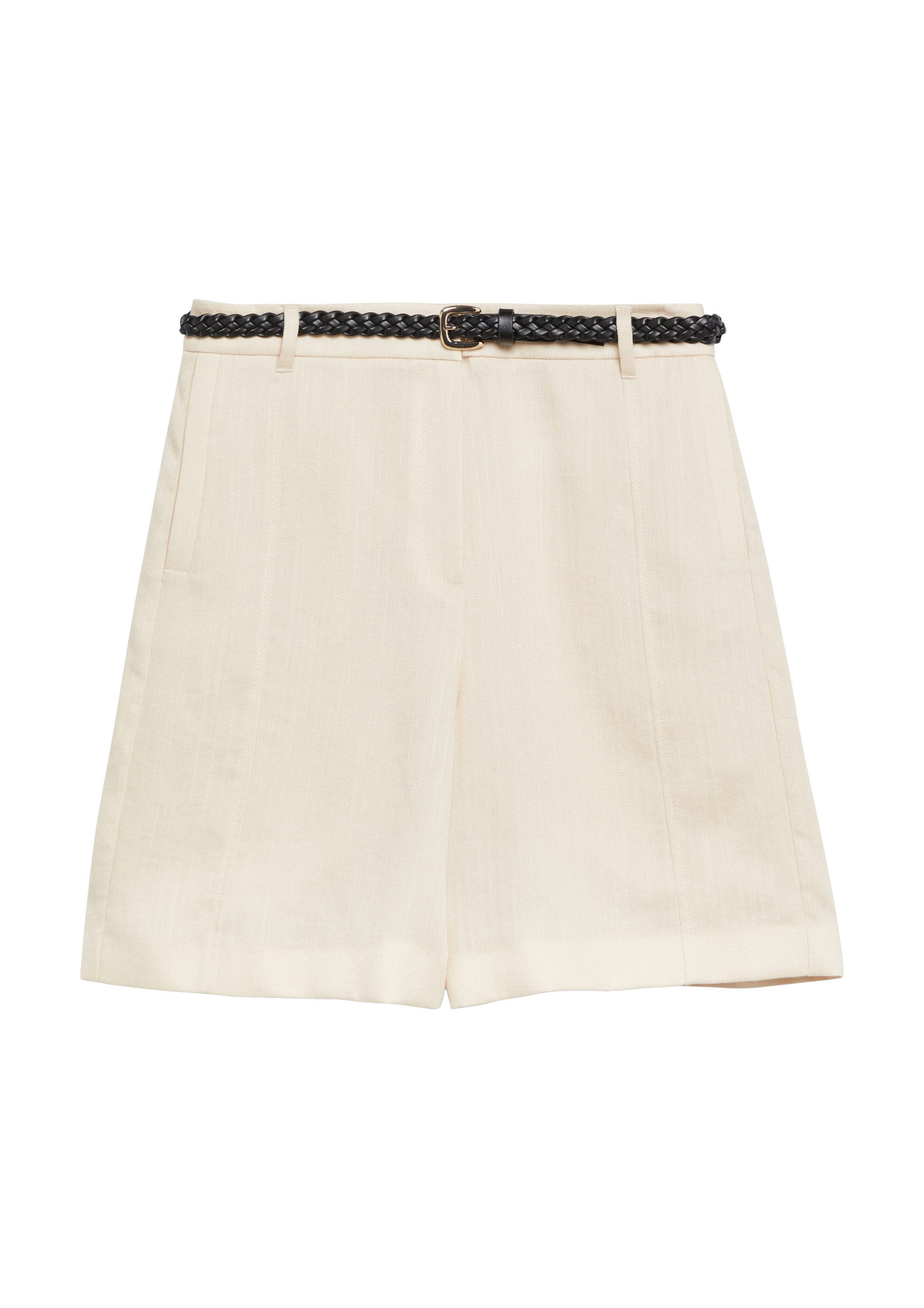 comma Shorts Hose Strukturierte Shorts aus Leinenmix mit geflochtenem Gürtel