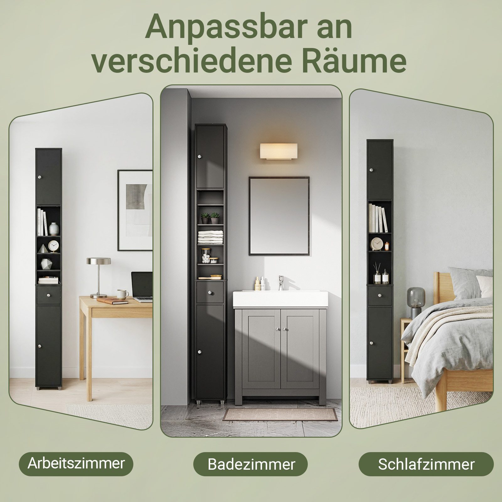 SoBuy Hochschrank BZR34, Badschrank schmal, Badezimmermöbel, Wasserabweisender Badzimmerschrank mit verstellbare Ablagen Badkommode schmal Badezimmer