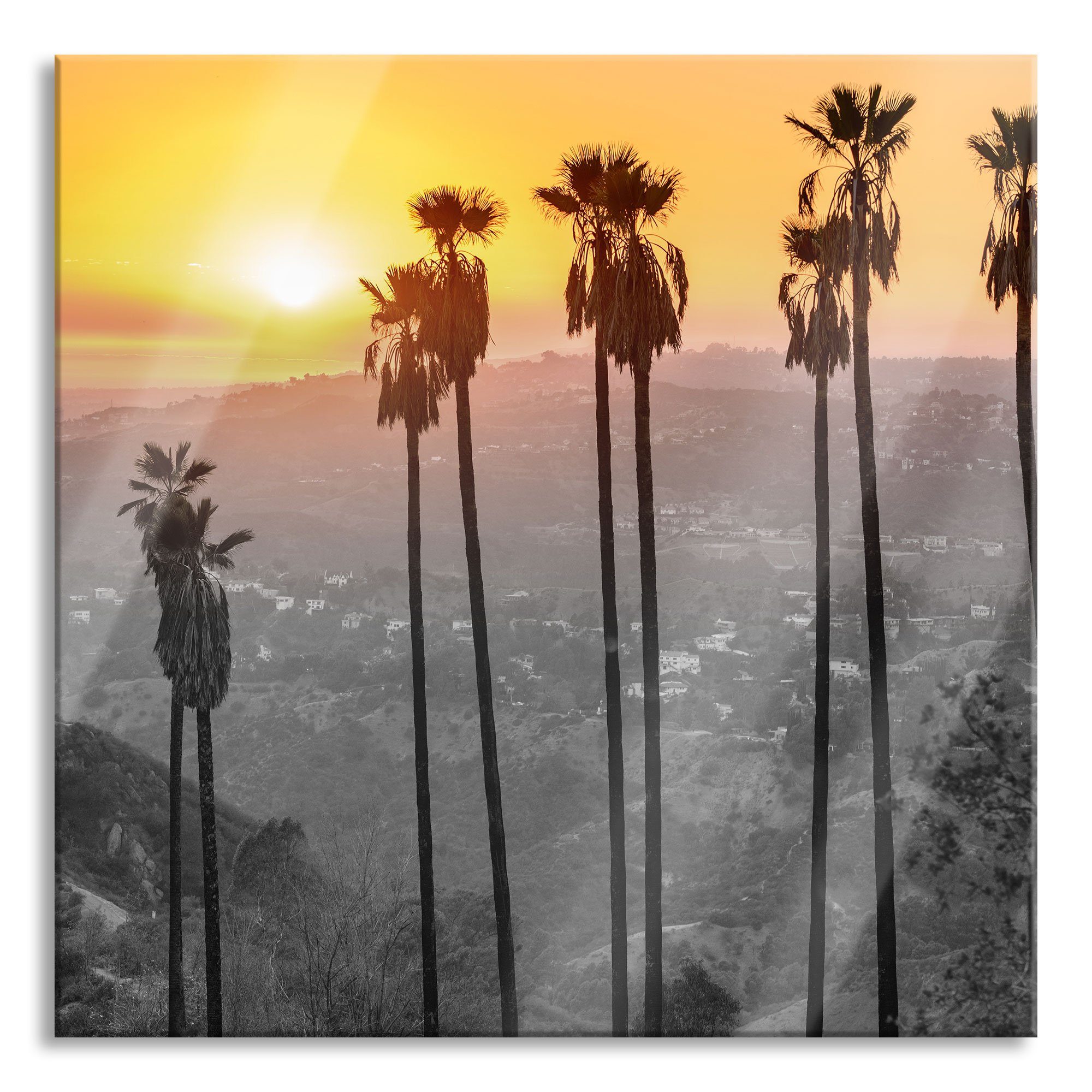 Pixxprint Glasbild Aussicht auf den Hollywood Hills, Aussicht auf den Hollywood Hills (1 St), Glasbild aus Echtglas, inkl. Aufhängungen und Abstandshalter