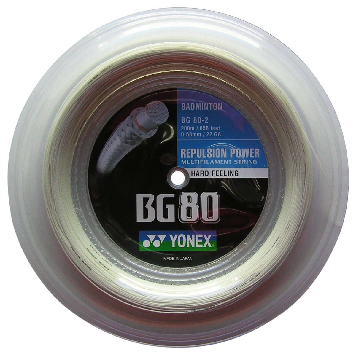 Yonex Badmintonsaite BG80 (Kontrolle+Touch) weiss 200m Rolle, Saitendicke: 0.68