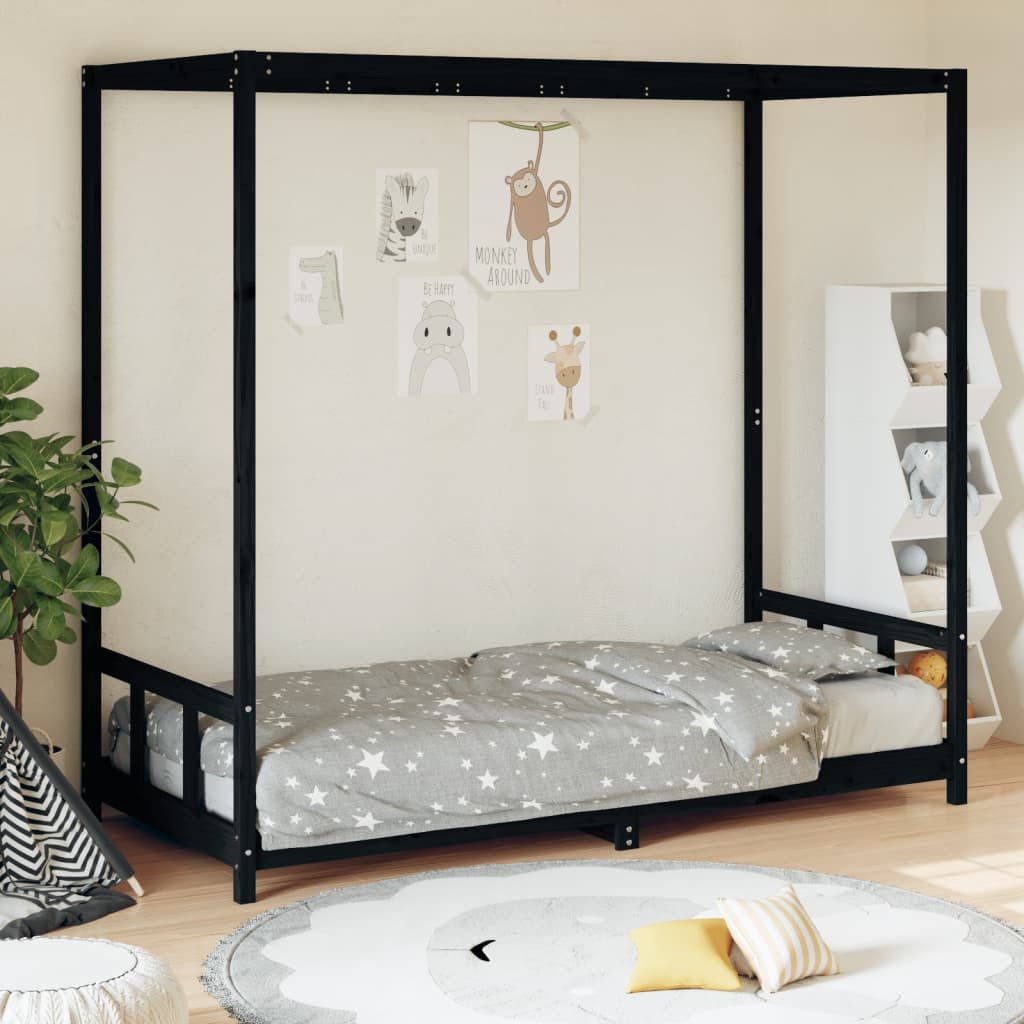 vidaXL Kinderbett 90 x 200 cm Kinderbett Schwarz 90x200 cm Massivholz Kiefer
