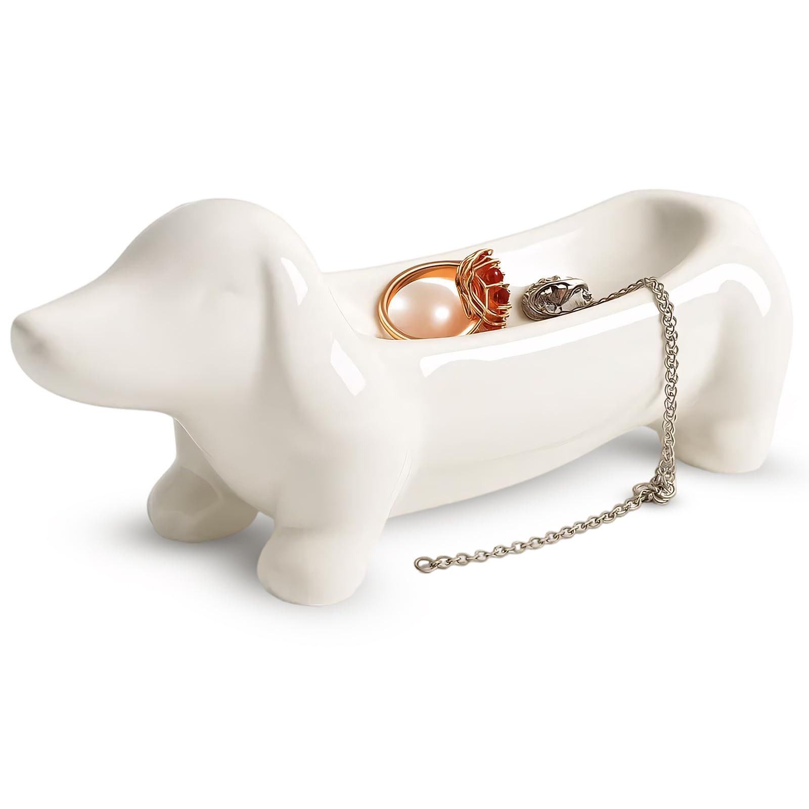 FOUORTUNATE-BEE Dekoschale Dackel Schmuckschale, Dackel Deko für Schmuck und Schlüssel (Dekoratives Schalen für Hundeliebhaber, Geschenkidee für Hundefreunde, Hergestellt aus Keramik)
