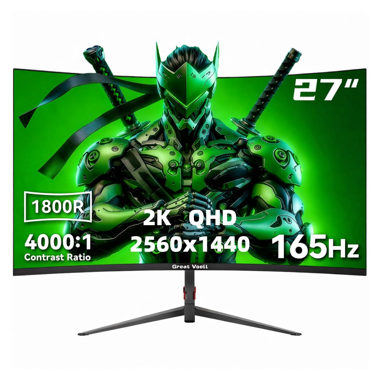 Greatvoell 27-Zoll-Curved-Gaming-Monitor – 165 Hz, QHD, 2560x1440(2K), 1800R Gaming-Monitor (68,58 cm/27 ", 2560x1440 px, QHD, 1 ms Reaktionszeit, 165 Hz, VA LED, 1ms)