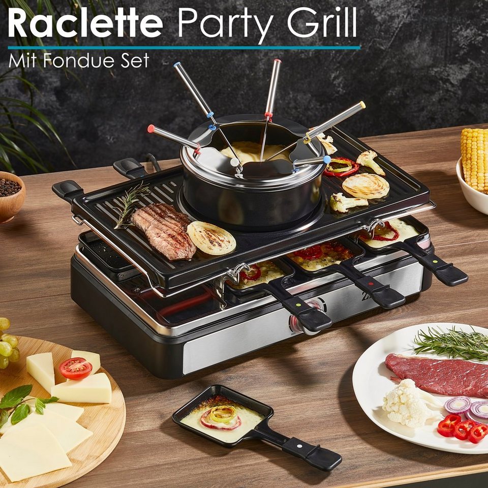 Raclettepfännchen, 1 Raclett/Grill/Käsefondue,8 W, Fondue-Set 8 Personen,Antihaftbeschichtet Zilan in und 3 ZLN-8856, 1400 Raclette