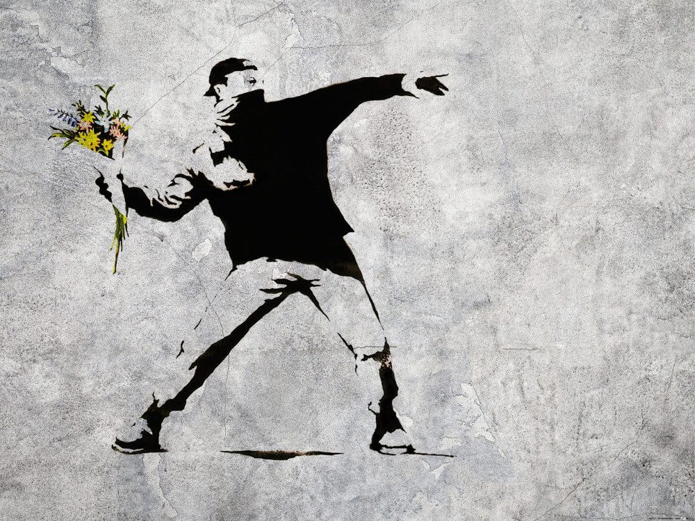 1art1 Poster Banksy Kunstdruck Bild - Der Blumenwerfer, Graffiti