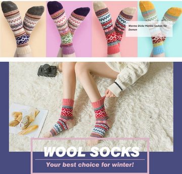 XDeer Socken 5 Paar Winter Socken Damen Dicke Wollsocken,Wandersocken Warme Kuschelsocken Thermosocken,für Größen EU 37- 42