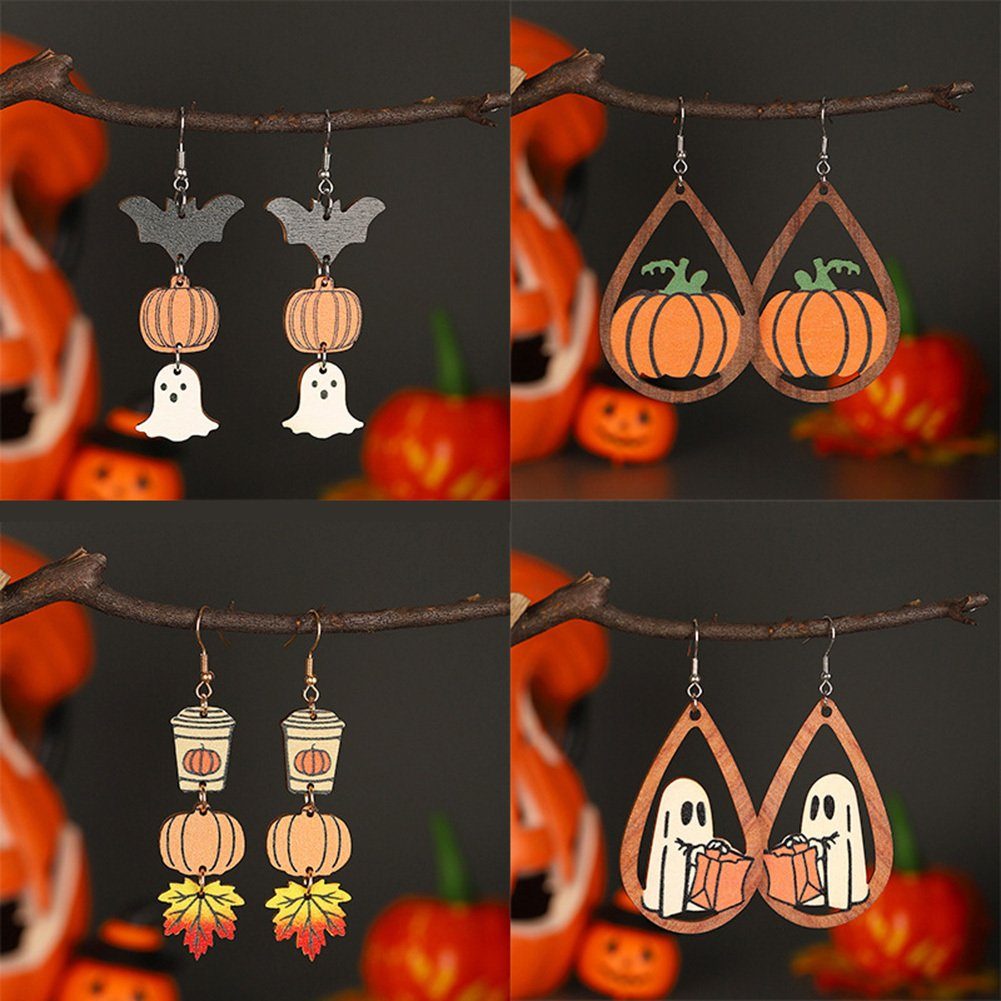 Blusmart Katzen-Holzohrringe, Paar Halloween-Kürbisse, Ohrringe, pumpkin Stilvolle, Ohrhänger Ohrhänger Paar kid Geister,
