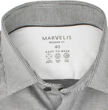 MARVELIS Businesshemd Easy To Wear Hemd - Modern Fit - Langarm - Struktur - Schwarz 4-Wege-Stretch