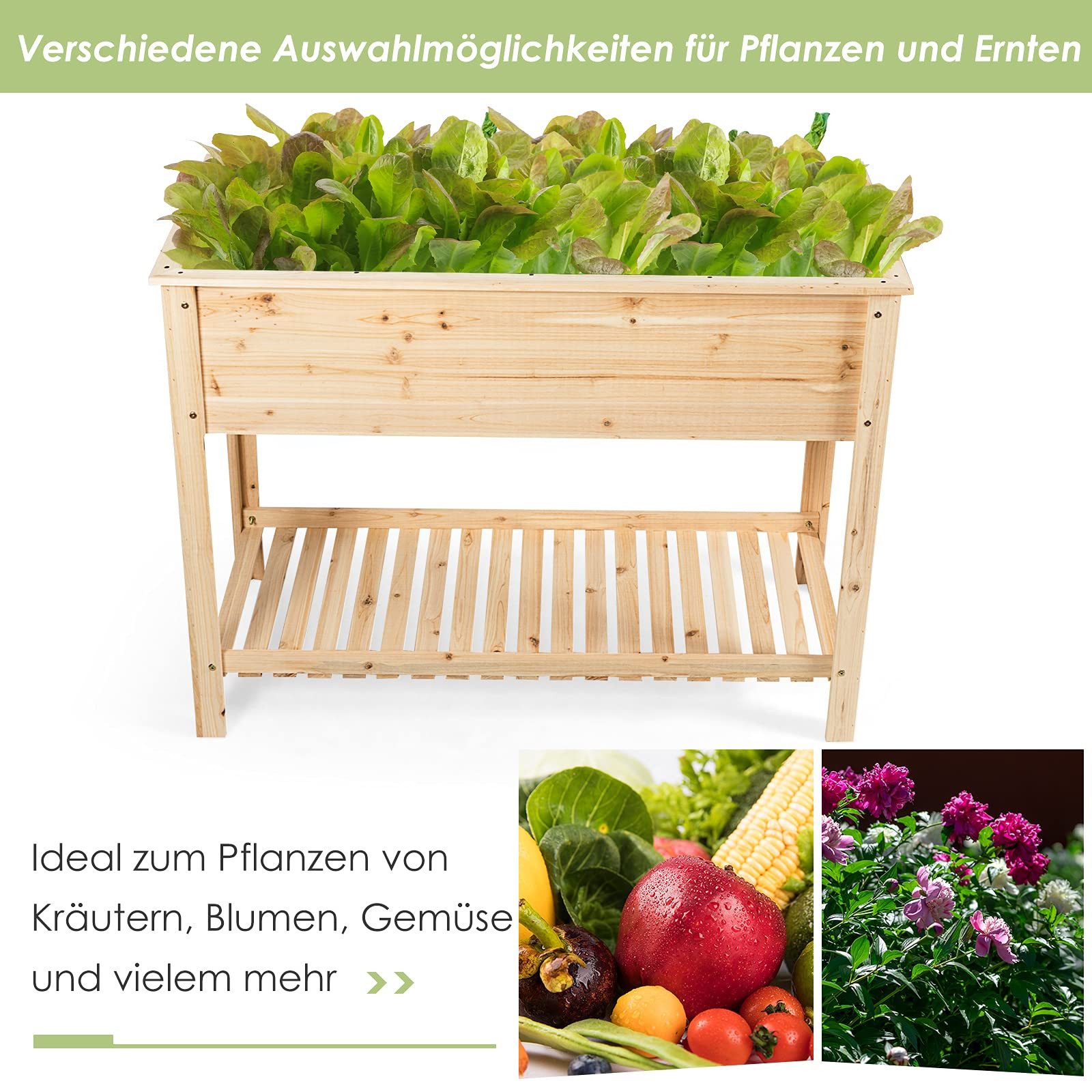 COSTWAY Hochbeet (1 St), Pflanzkübel mit Ablage, 92 x 41 x 81 cm