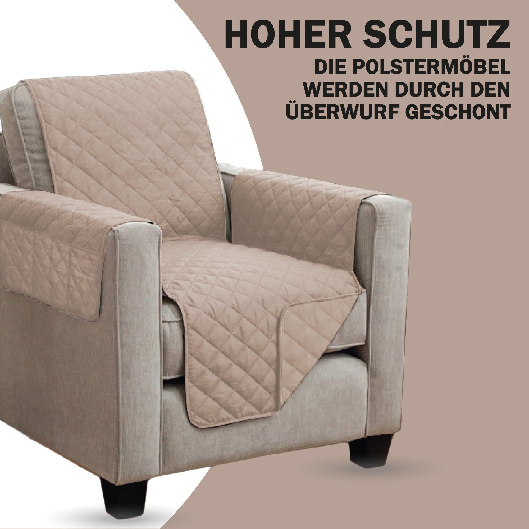 Bestlivings Sesselschoner Sesselschonbezug 190cm x 165cm, Sesselauflage mit Armlehnen und Taschen gesteppt - Sesselüberwurf