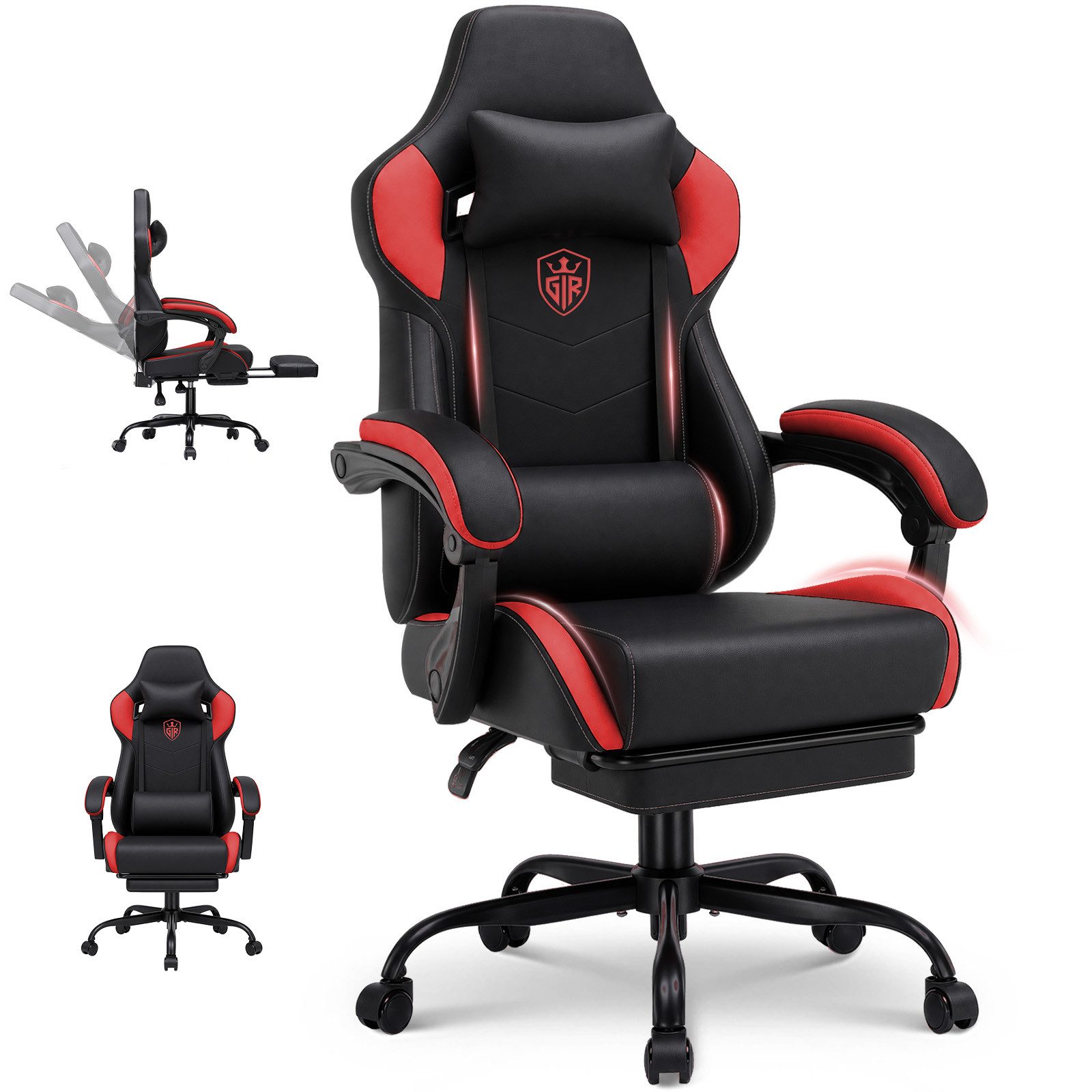 GTPLAYER Gaming-Stuhl Gaming Stuhl Bürostuhl Gaming Sessel mit Fußstütze (Höhenverstellbaren Schreibtischstuhl 150KG), Ergonomischer Gamer Stuhl mit Verbundenen Armlehnen