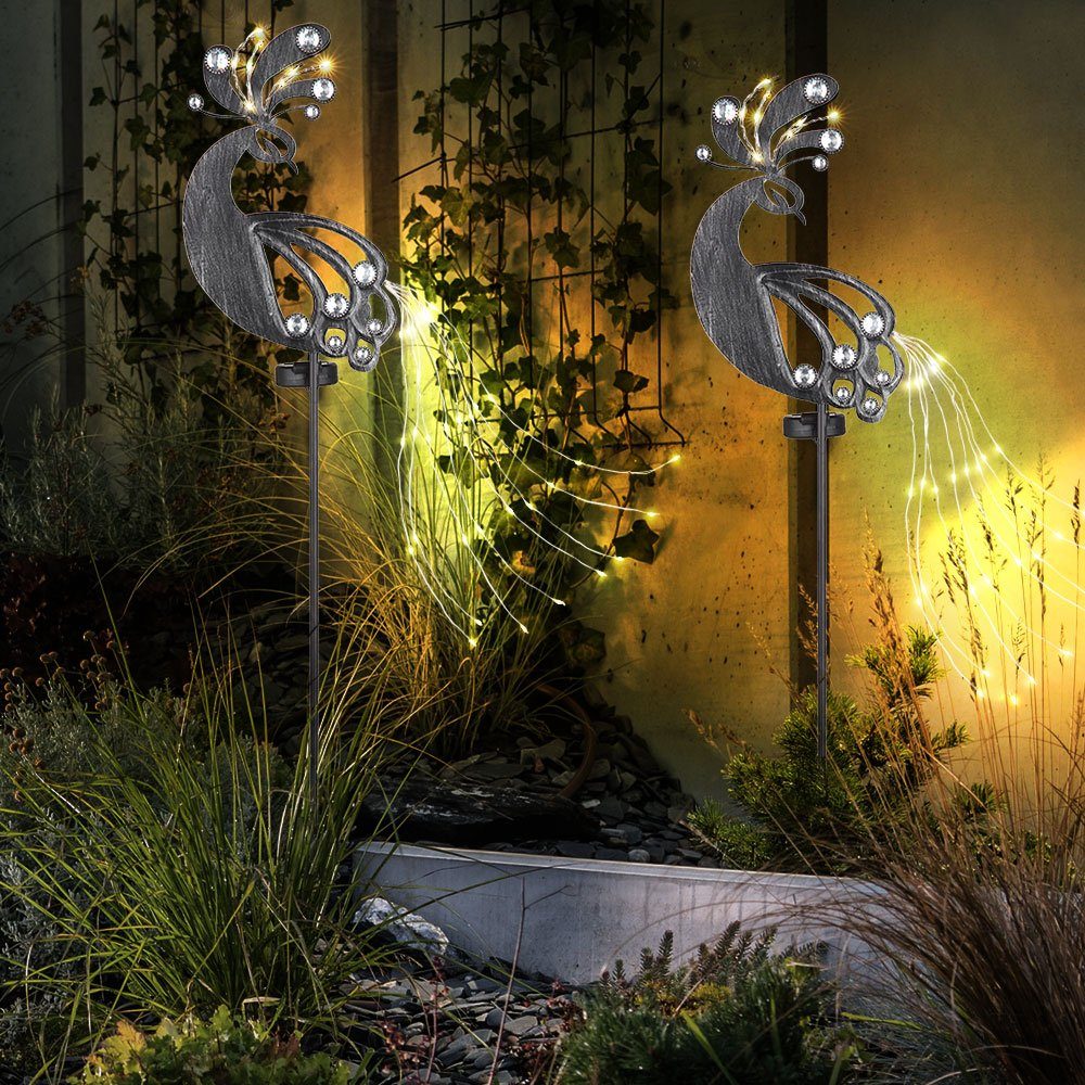 2x inklusive, Steckleuchte Solarleuchte, Garten Außen Globo Solarstecker LED Gartendeko für Warmweiß, Leuchtmittel Solarlampe