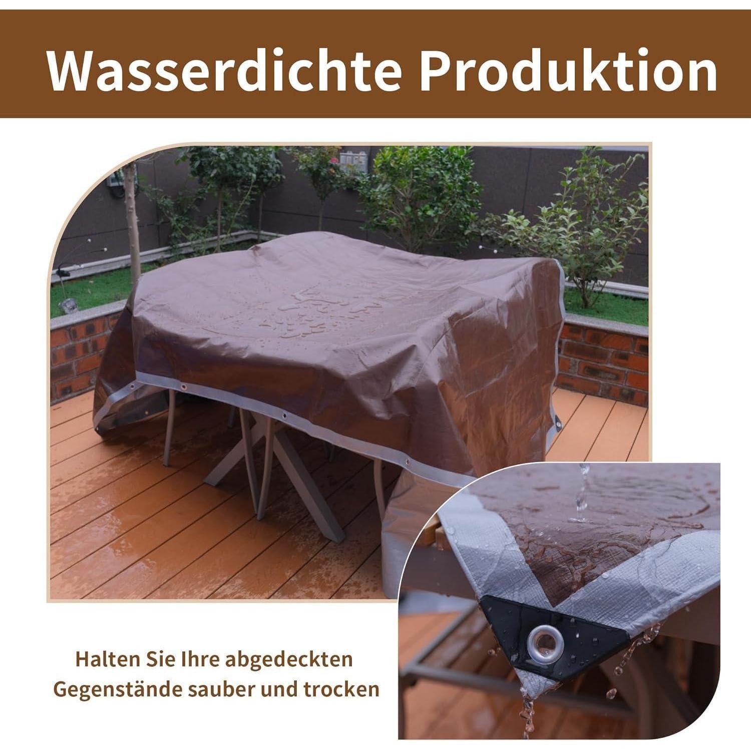 LuxusKollektion Schutzplane Abdeckplane Fertigmaß PE 150g wasserdicht Ösen UV Silber Braun 5m x 6m