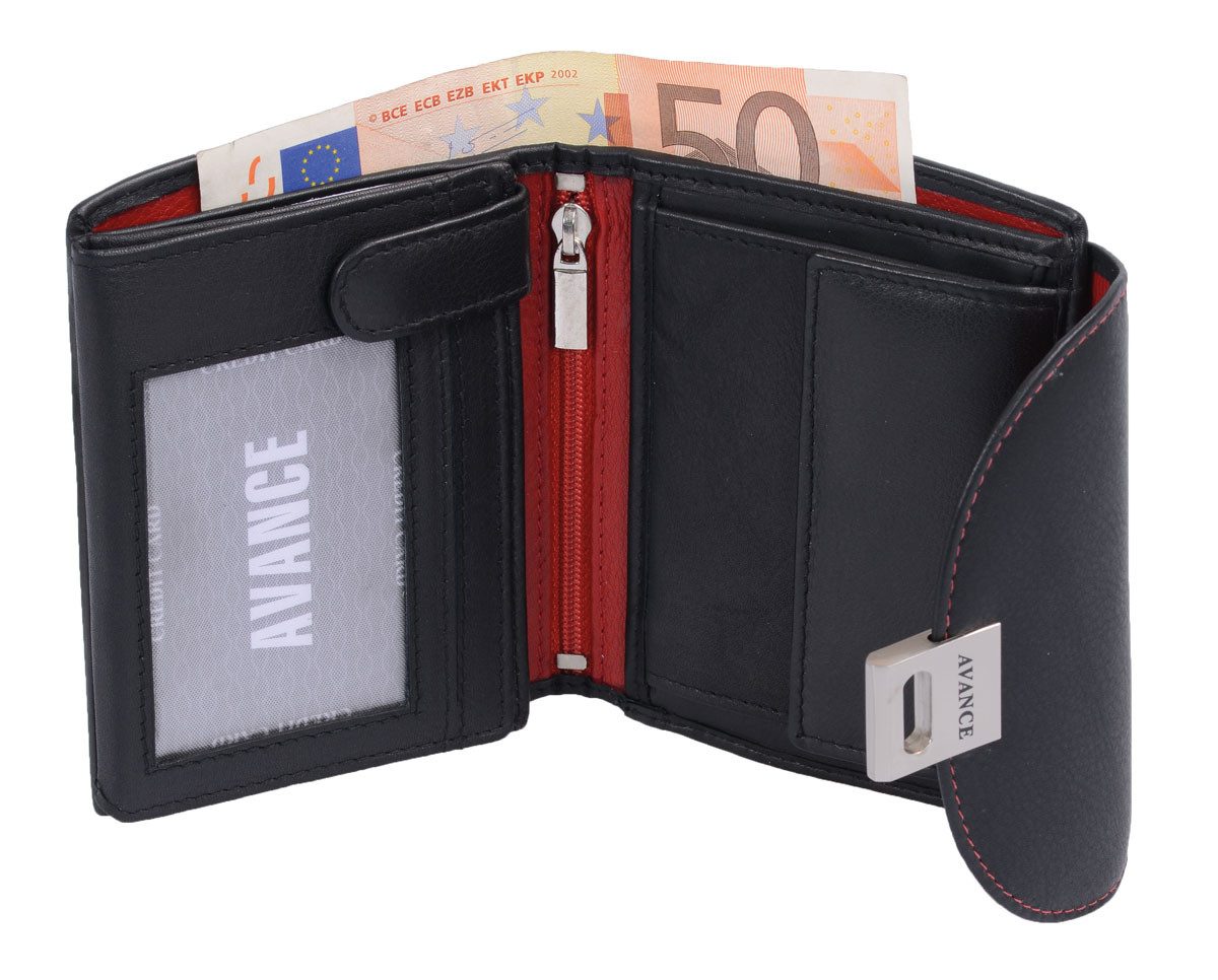 GlücksNugget Geldbörse Brieftasche, Leder, schwarz mit roter Naht, Sicherhe günstig online kaufen