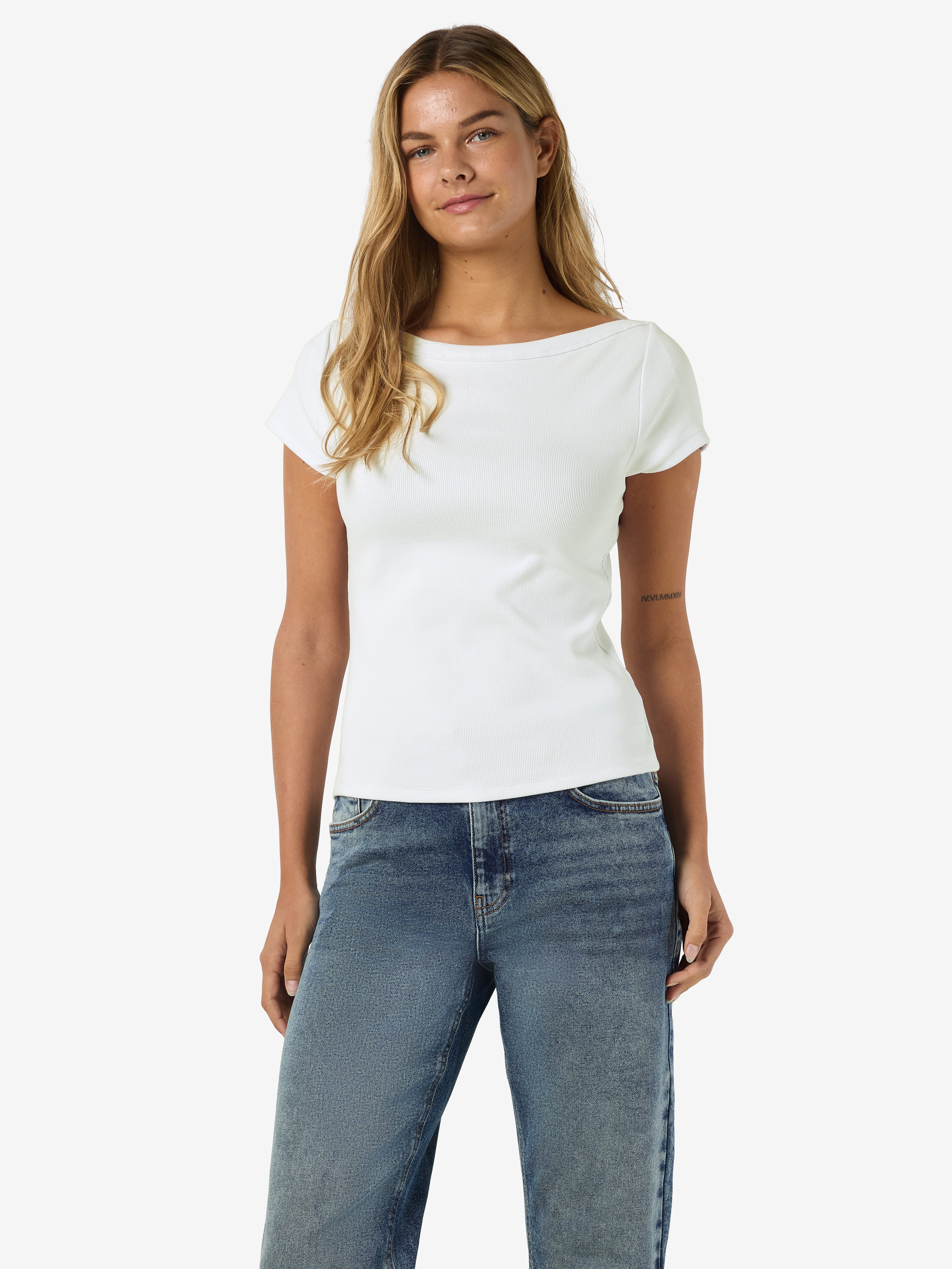 Noisy may Kurzarmshirt NMMAYA S/S BOATNECK TOP NOOS Baumwollmischung, regular fit