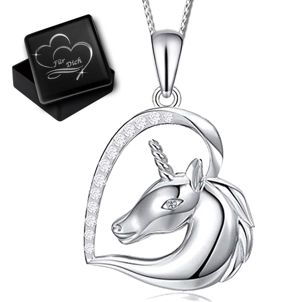 Limana Kette mit Anhänger Herz Pferd Einhorn 925 Sterling Silber Kinderkette Mädchen (inkl. Herz Geschenkdose), Geschenk für Kinder Kinderschmuck – Bild 3 von 5