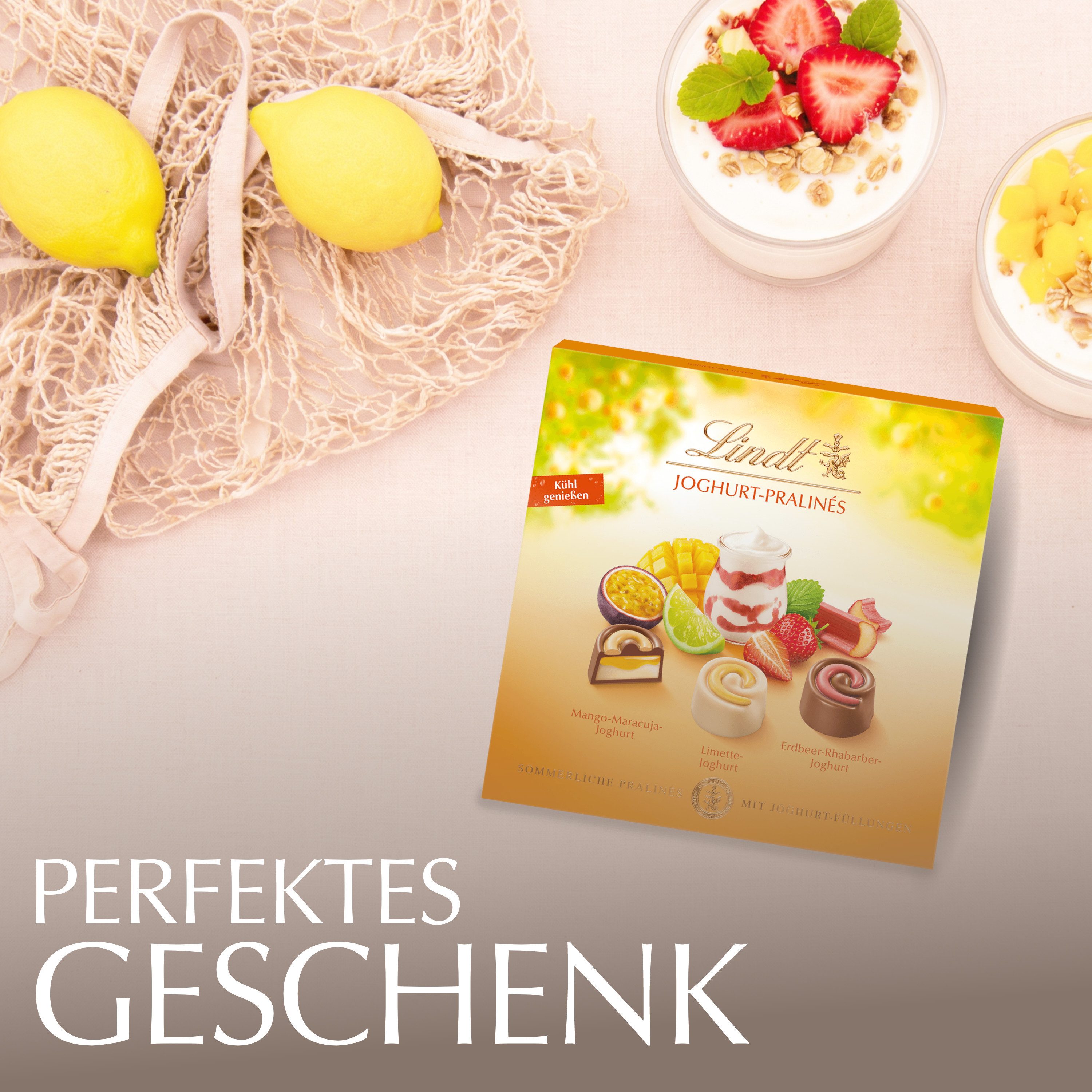 LINDT Schokolade Joghurt Pralines 150g Sommer Pralinen Schokolade Geschenk Box
