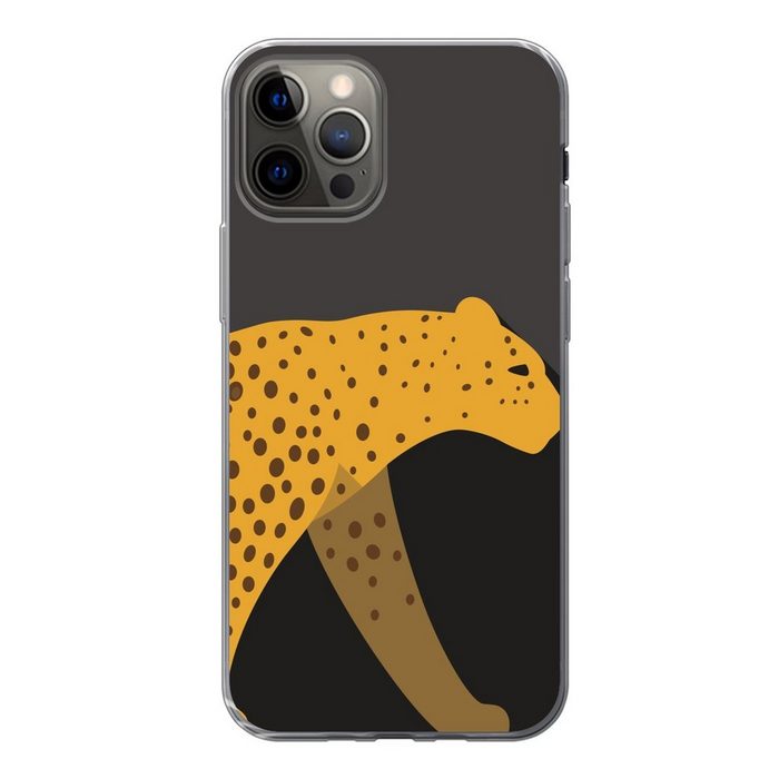 MuchoWow Handyhülle Eine Illustration eines Leoparden auf schwarzem Hintergrund Handyhülle Apple iPhone 12 Pro Smartphone-Bumper Print Handy
