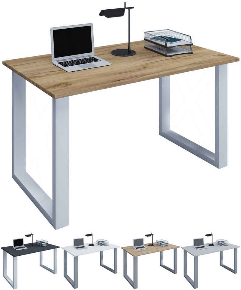 VCM Schreibtisch Holz Schreibtisch Computertisch Lona U Alu Silber