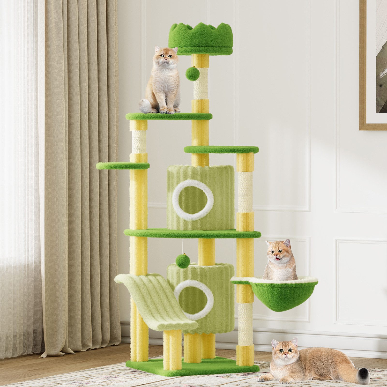 Dogat Kratzbaum Katzenbaum für Katzen, Kletterbaum mit Spielzeug, kratzmöbel, 53cm/162cm