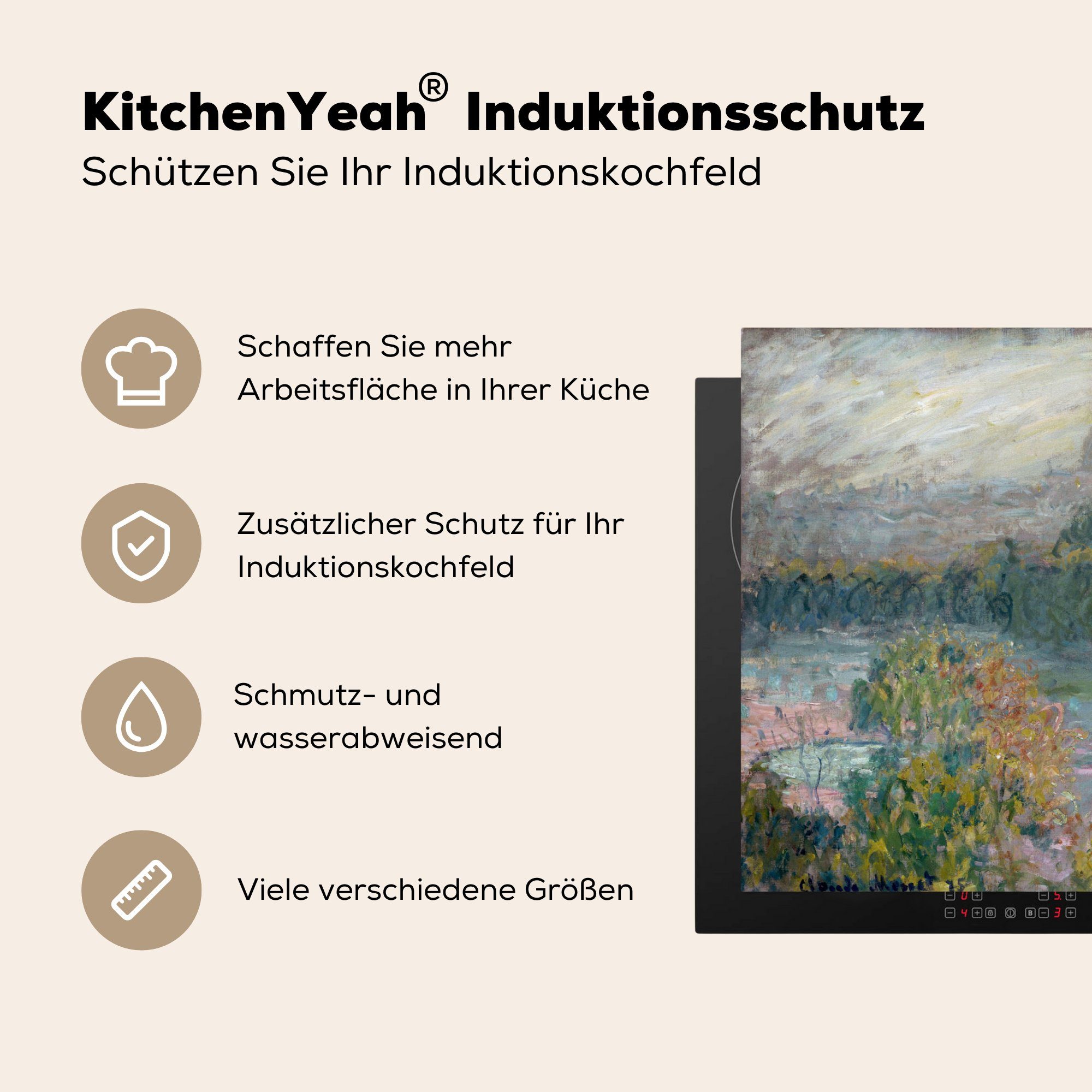 Vinyl, tlg), Die Gemälde Schutz Claude von MuchoWow (1 Herdblende-/Abdeckplatte die Ceranfeldabdeckung Induktionskochfeld 81x52 cm, küche, für Tuilerien Monet, -