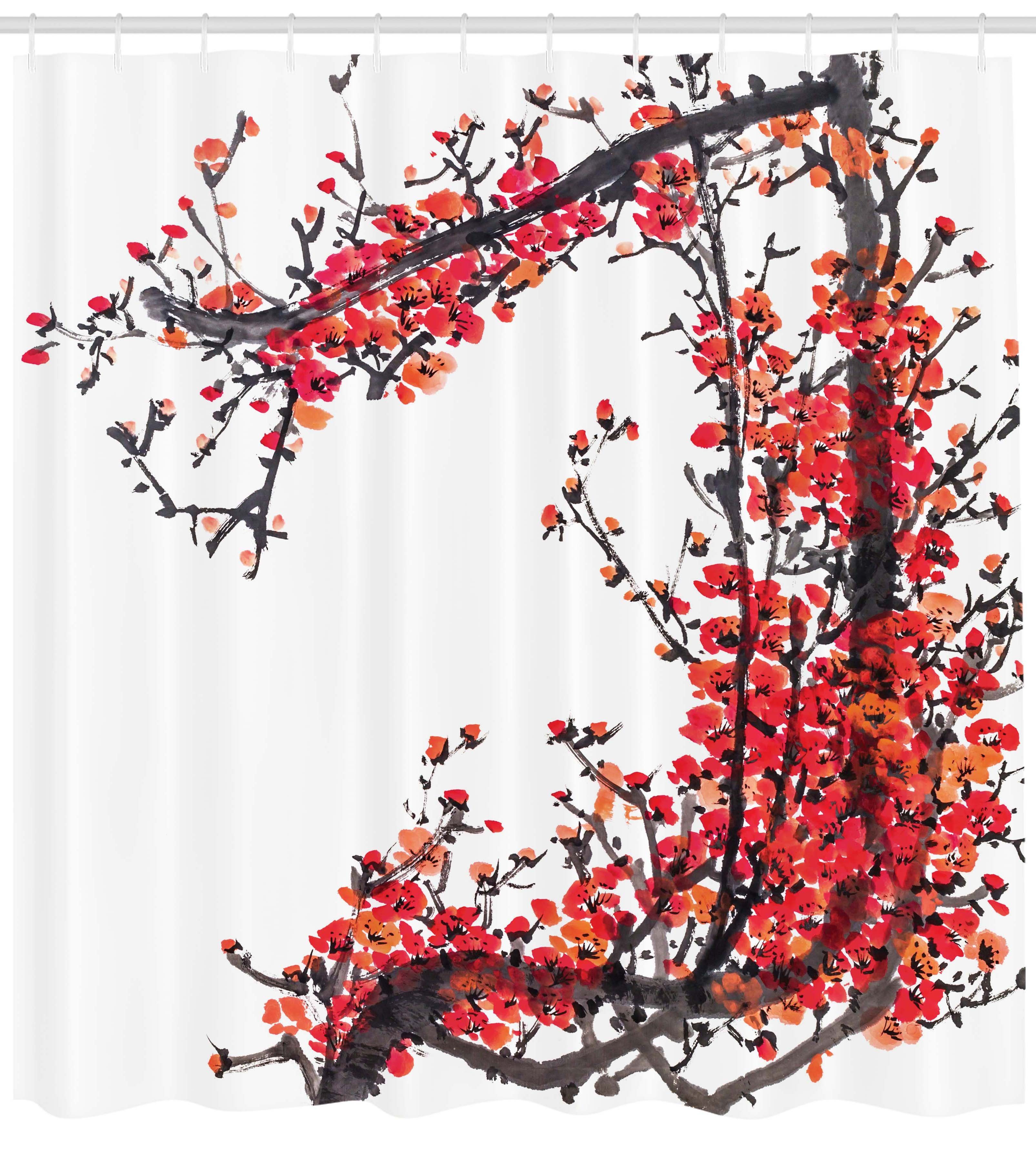 Japan Sakura mit Höhe Digitaldruck Abakuhaus Stoff Kirschblüte 12 Resistent Haken auf cm, Breite 180 Duschvorhang Moderner cm, 175 Wasser
