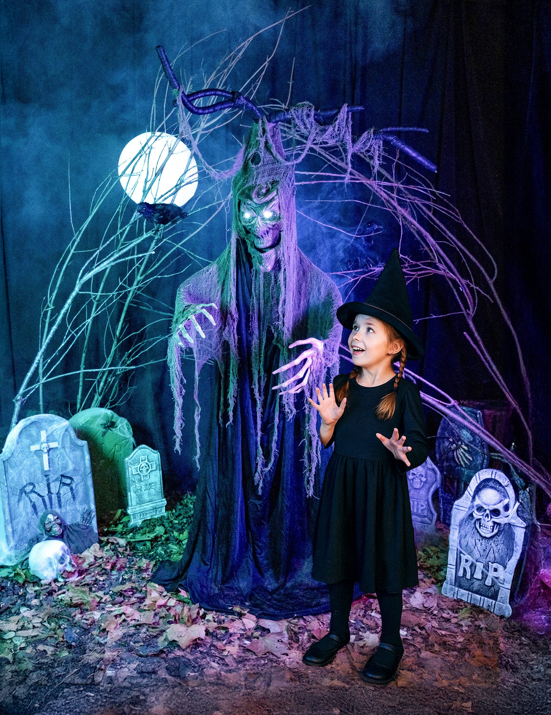 Widmann S.r.l. Kostüm Hexen-Horrorbaum mit Licht und Sound 2 m Halloween-Dekoration