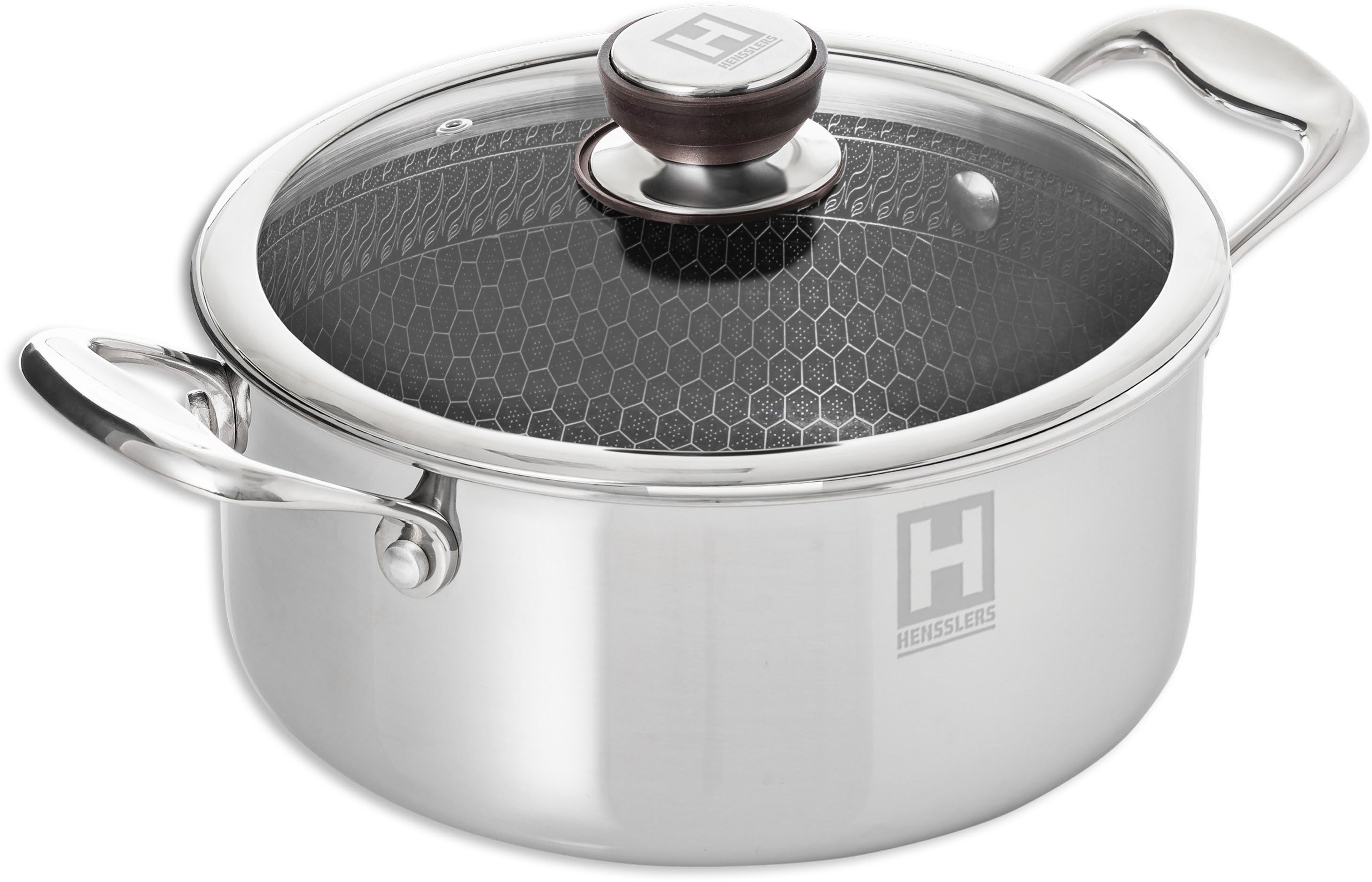 HENSSLERS Kochtopf, Edelstahl, Ø 24 cm, 5,0 Liter, 3-Schicht Material mit Wabenstruktur, Induktion