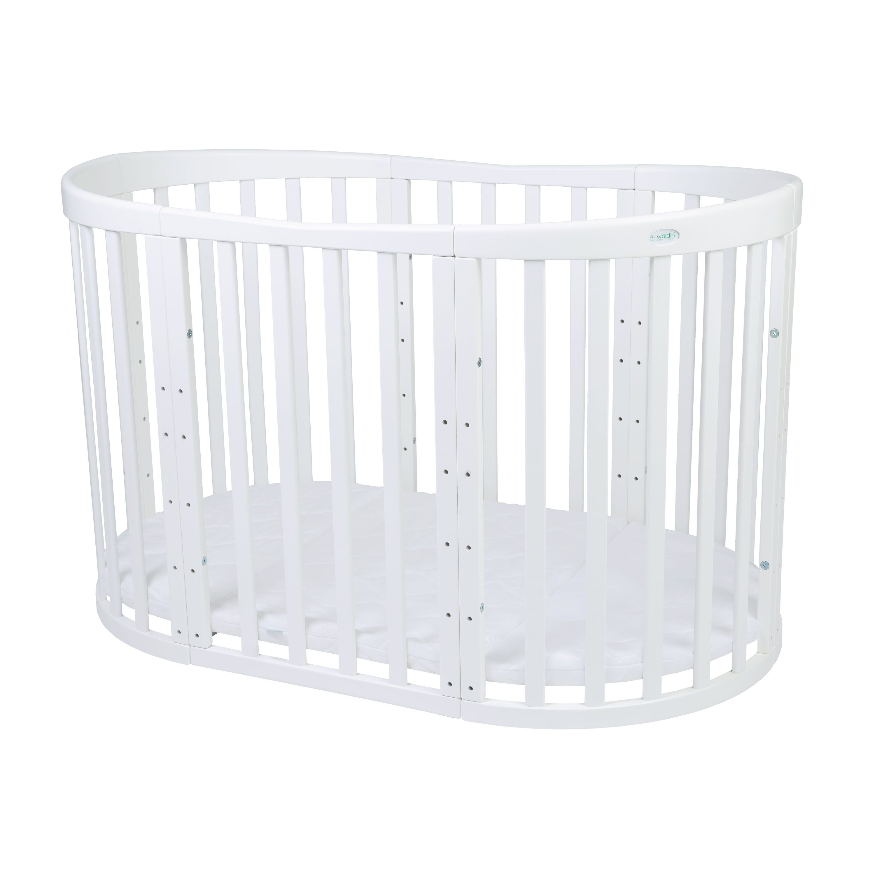 Waldin Babybett Mobiles Babybett OWAL aus Holz 7in1 mit Matratze, mitwachsend