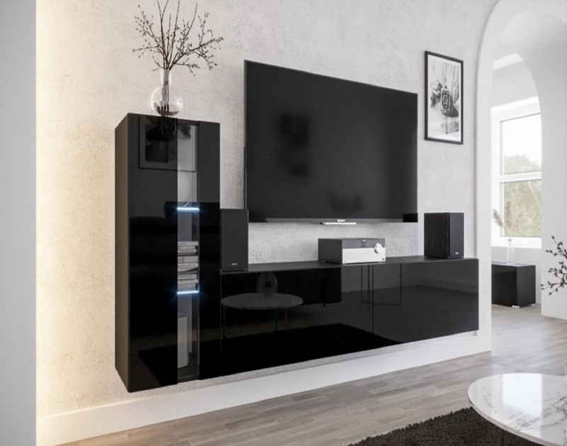 ROYAL24_MARKT Wohnwand - 2024 Luxus / Premium-Materialien für exklusive Wohnwände, (Komplett Set, 3-St., Premium - Corfu), Hochwertige Eleganz - LED/Neuheiten - Top Design