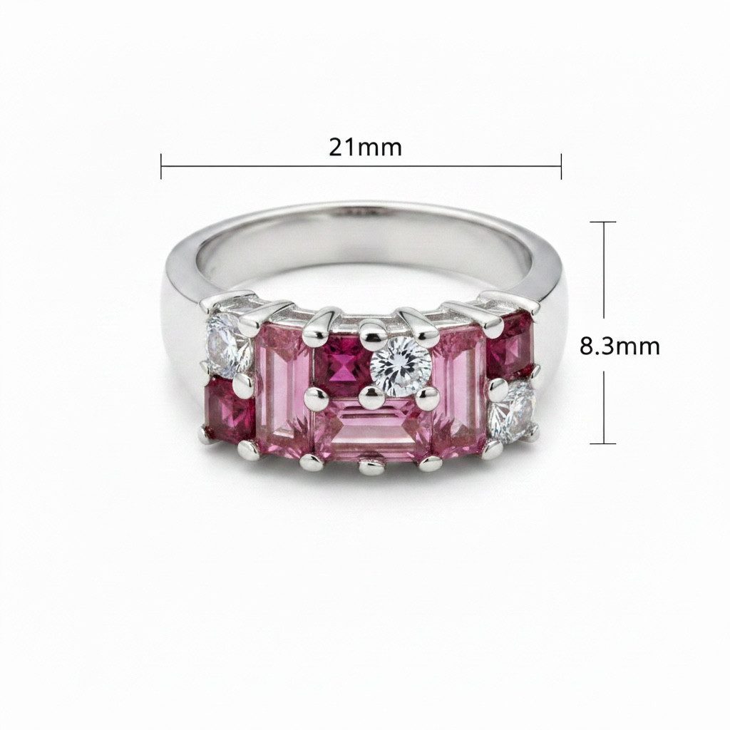 Karisma Schmuck Siegelring Damenring 925 Silber mit pinken und weißen Zirkonia Steinen, – Eleganter Silberring