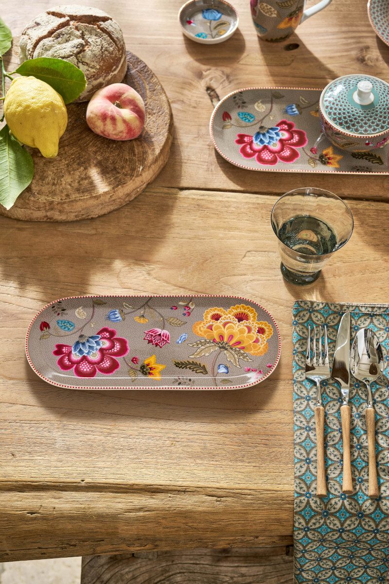 PiP Studio Tortenplatte Blooming Tales Fantasy Khaki Kuchenplatte 33,3x15,5cm, Porzellan, (Platten)
