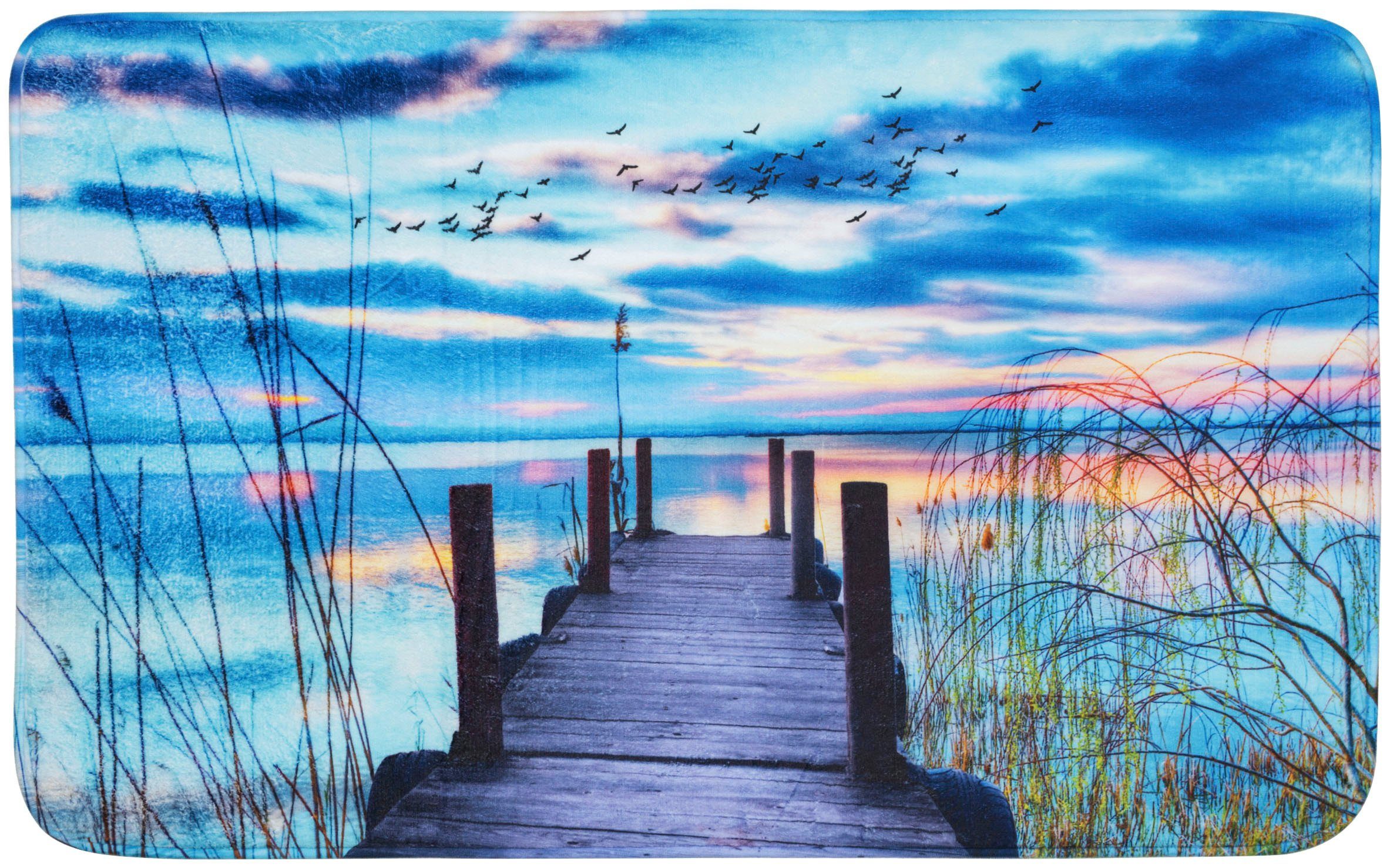 Sanilo Schaum-Badematte Sunset, Höhe 15 mm, Memory Schaum, rutschhemmend beschichtet, fußbodenheizungsgeeignet, schnell trocknend, strapazierfähig, rechteckig, super weich, kräftige Farben, rutschhemmend, waschbar