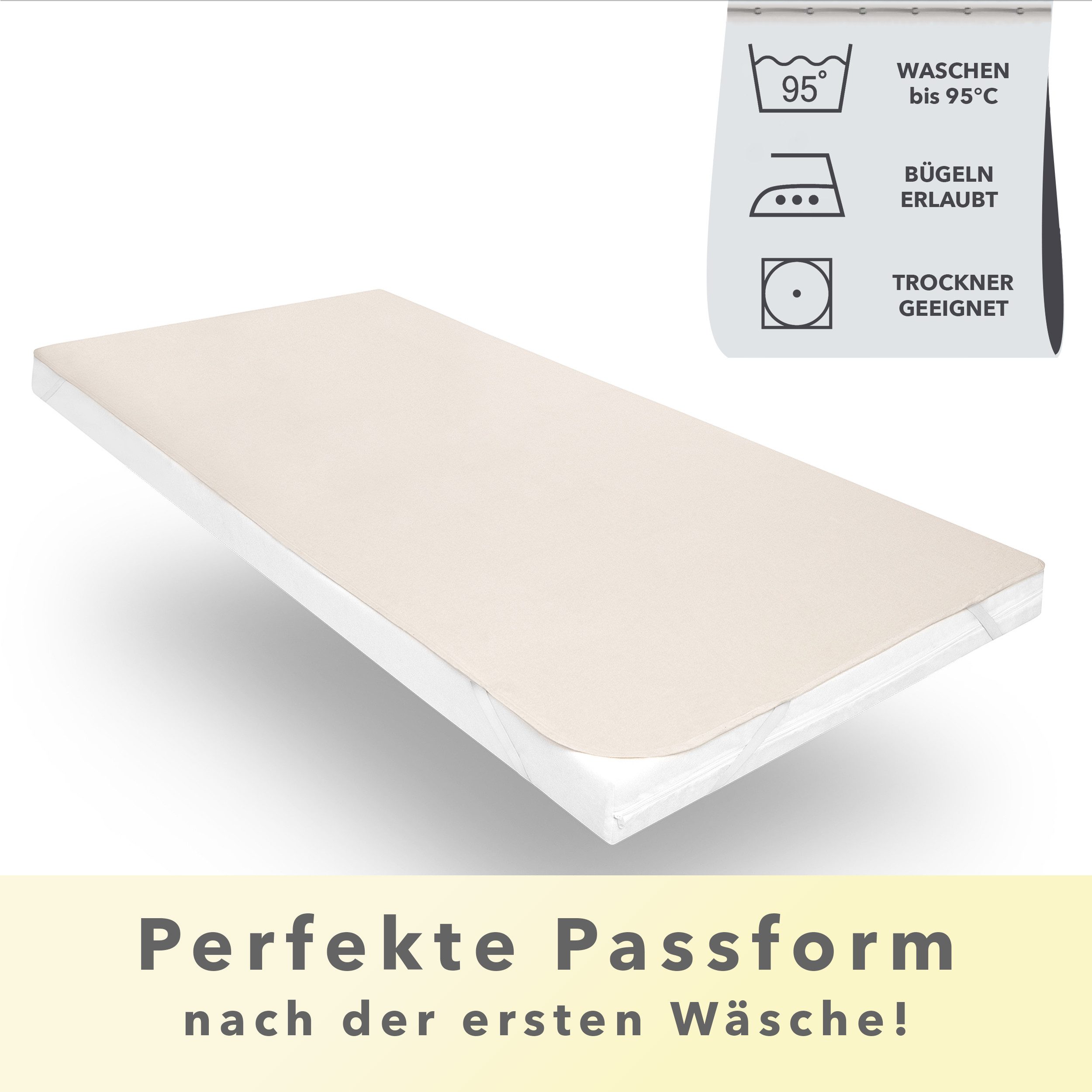 STUDIO Spannbettlaken Molton, viele Größen, 100% atmungsaktive Baumwolle, made in Germany, Baumwolle, (1 Stück), 90x200 cm Matratzenschutz bis 22 cm Höhe - Naturfarben
