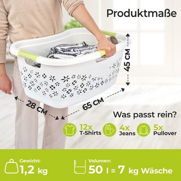 KiNDERWELT Wäschekorb Premium 50 L ergonomischer Form, Soft-Touch-Griffe, an den Körper angepasste Nierenform
