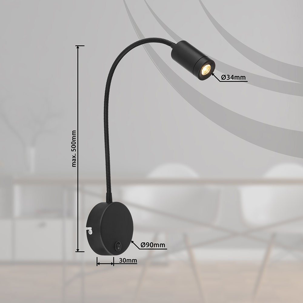 etc-shop Bettlampe schwarz verbaut, Warmweiß, LED-Leuchtmittel Wandmontage für fest Wandleuchte, LED Leselampe