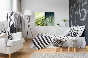 Sinus Art Leinwandbild 2 Bilder je 60x90cm Regentropfen grünes Blatt Kaktus Frisch Fotokunst Makrofotografie Harmonisch