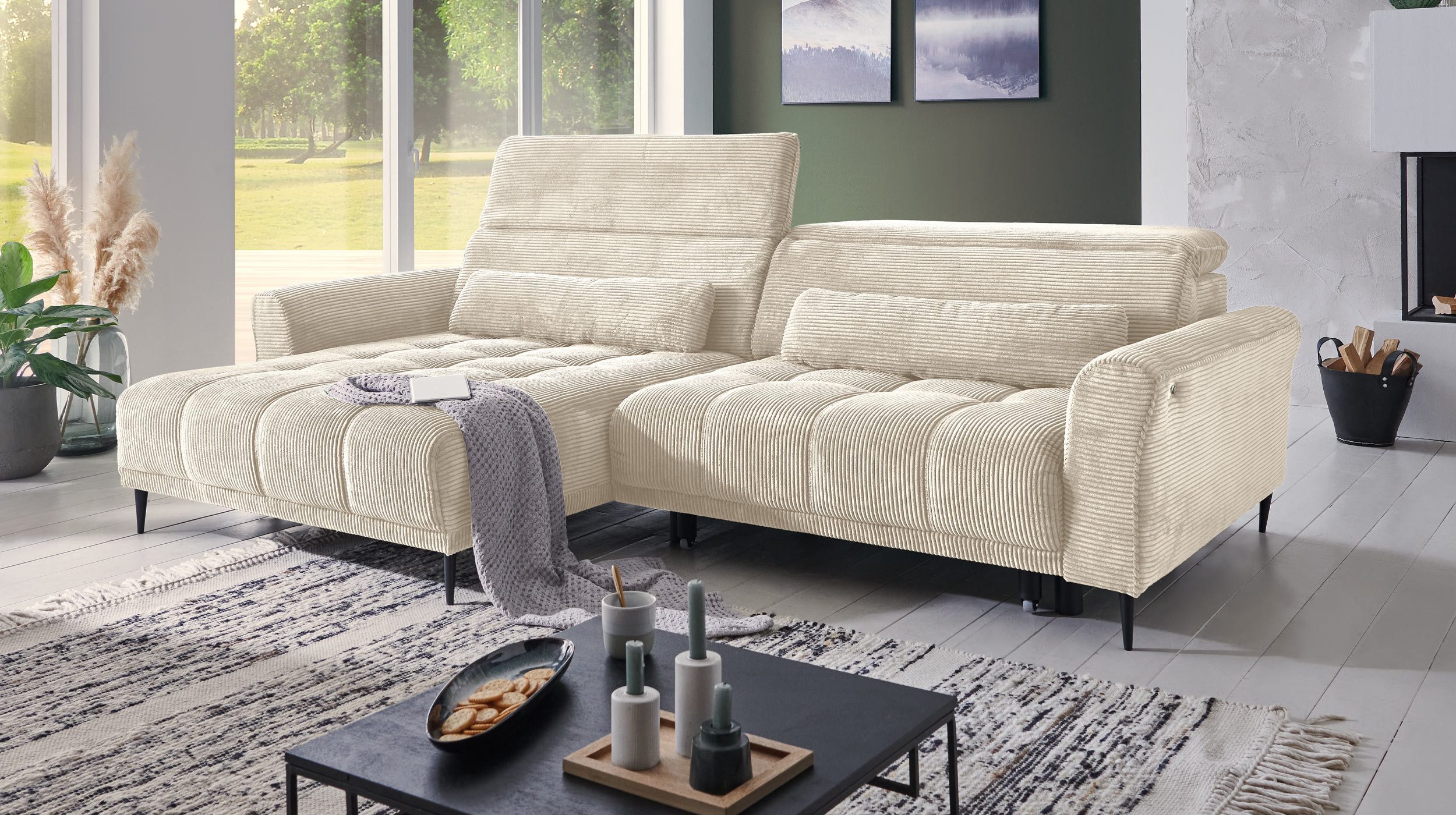 Massivart® Ecksofa Cord 277 cm / Cordsofa LOGAN / Sitztiefenverstellung / N günstig online kaufen