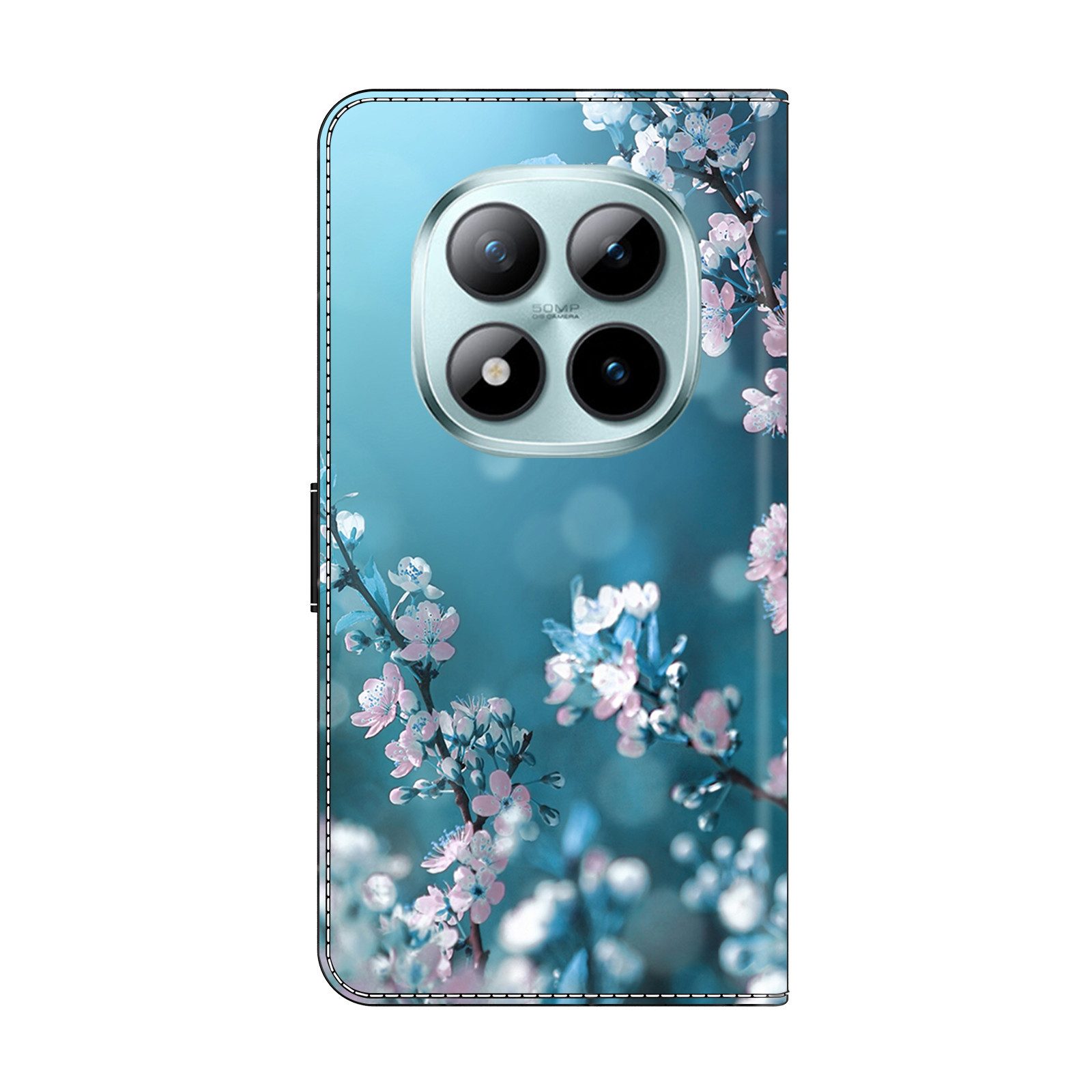 CLM-Tech Handytasche für Xiaomi Redmi Note 15 Pro 5G 6,83 Zoll Klapphülle aus PU Leder (Pflaumenblüte blau, 1-tlg., Flip Case), Magnetverschluss, Standfunktion  – Bild 5 von 5