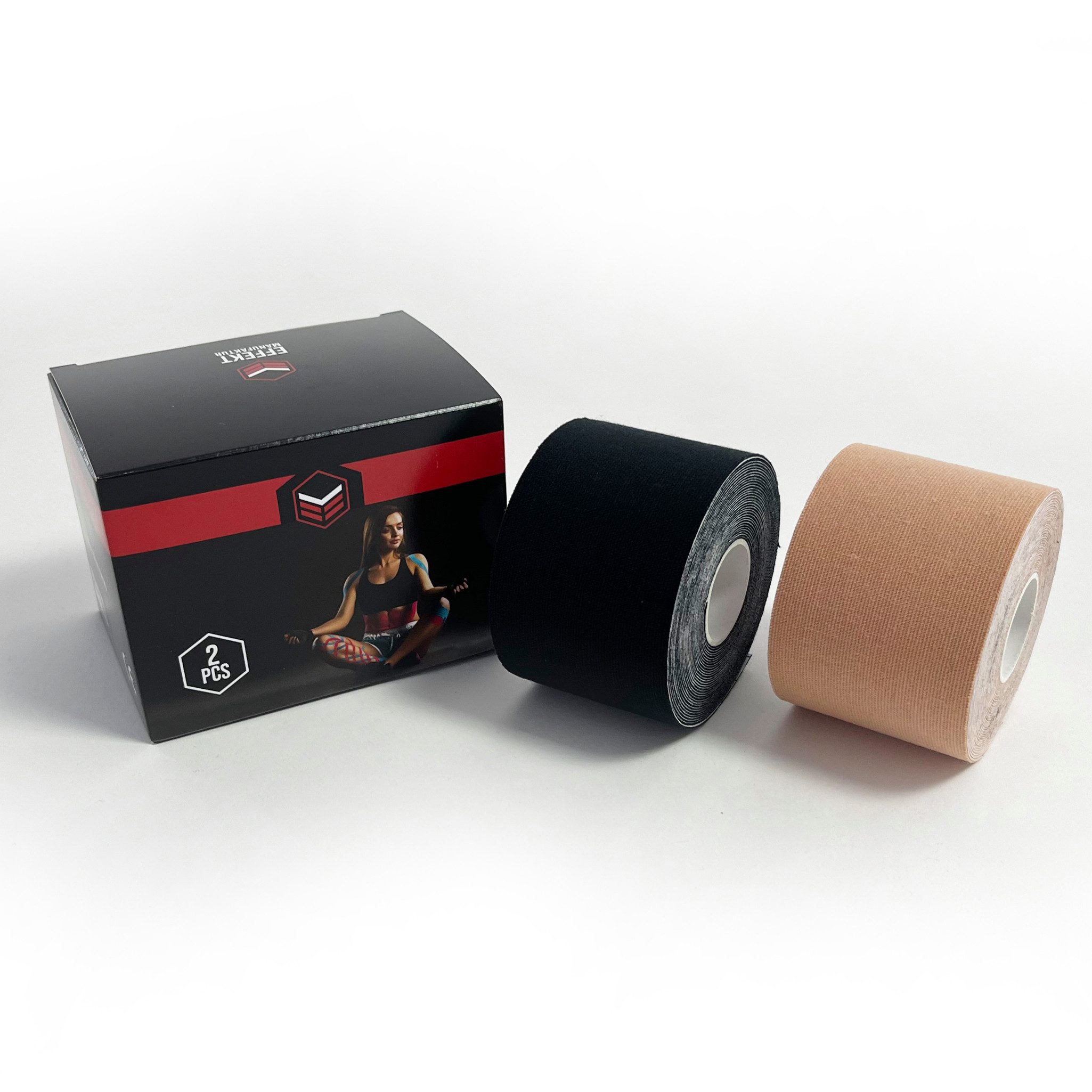 Effekt Manufaktur Kinesiologie-Tape - 2 Rollen – 500 x 5 cm – in schwarz und beige (2-St) 50-60 % Dehnbarkeit