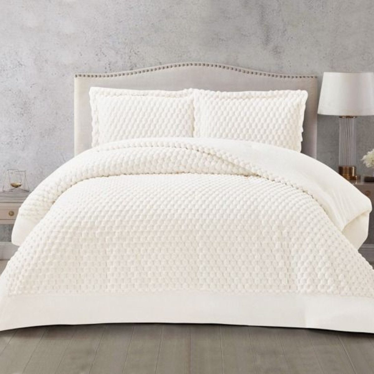 alesvelt Tagesdecke Set Hayal Überwurf Decke 3-Teilig 240x250 cm 2 Personen Weiss