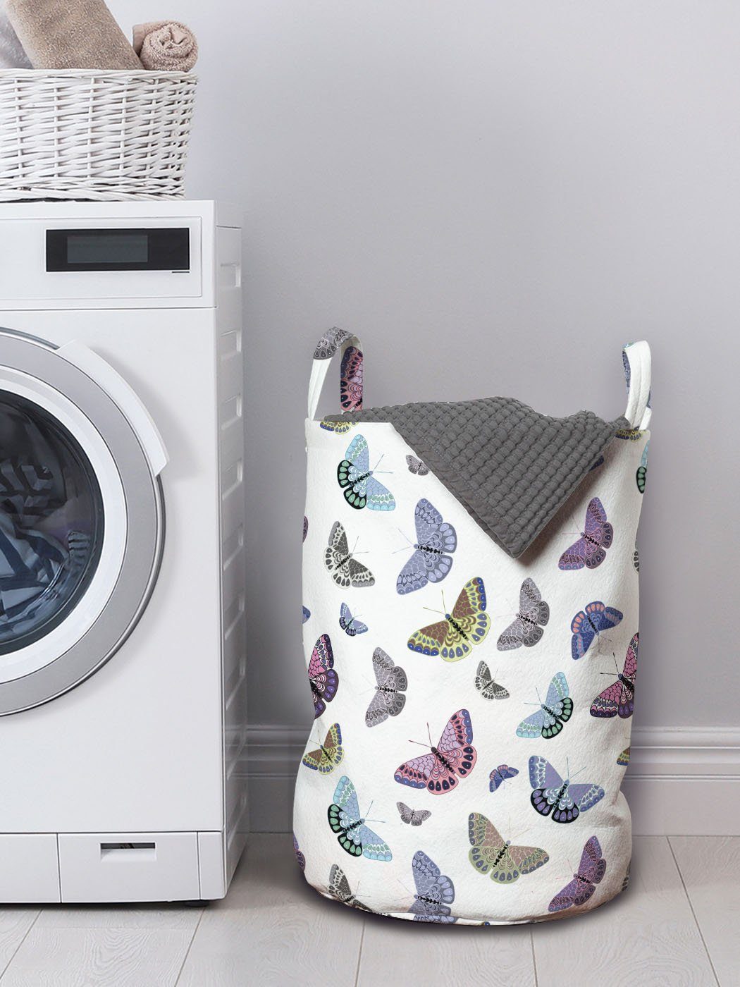 Schmetterling Wäschekorb Abakuhaus Bunte Schmetterlinge Wäschesäckchen mit Kordelzugverschluss für Waschsalons, Griffen