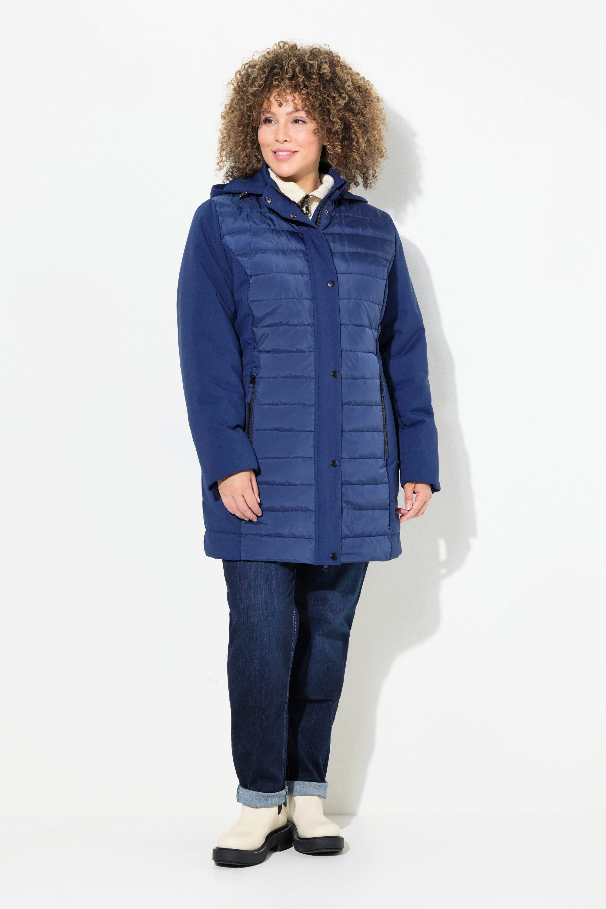 Ulla Popken Steppjacke Long-Steppjacke Saum-Zipper A-Linie Stehkragen Ulla Popken Steppjacke Long-Steppjacke Saum-Zipper A-Linie Stehkragen