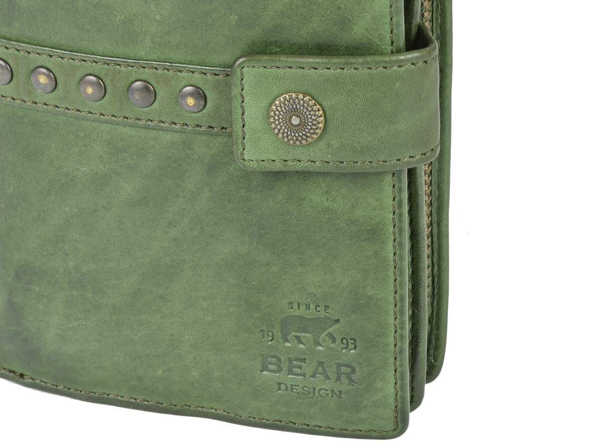 Geldbörse Leder, 8 Design Sanne, Bear Damenbörse, knautschiges grün Kartenfächer Portemonnaie,