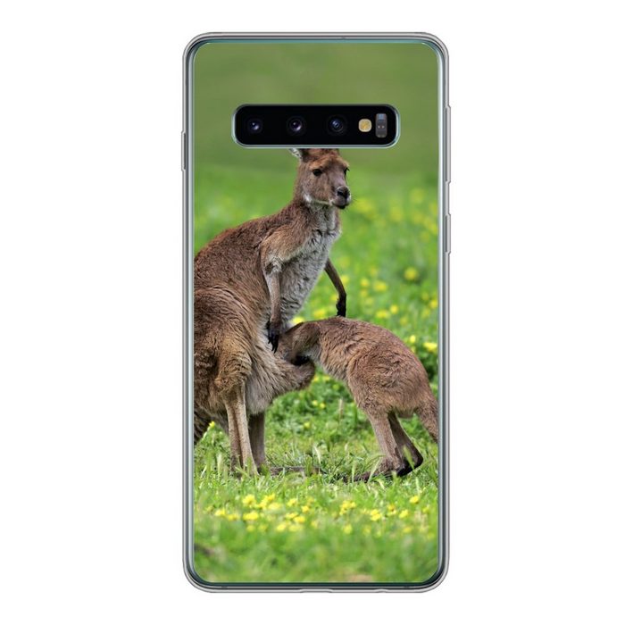 MuchoWow Handyhülle Känguru - Blumen - Jung Phone Case Handyhülle Samsung Galaxy S10 Silikon Schutzhülle