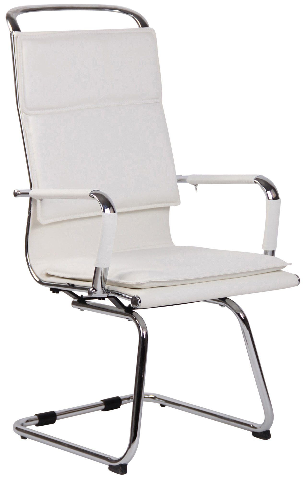 TPFLiving Besucherstuhl Beta mit hochwertig gepolsterter Sitzfläche - Konferenzstuhl (Küchenstuhl - Esszimmerstuhl - Wohnzimmerstuhl), Gestell: Metall chrom - Sitzfläche: Kunstleder weiß