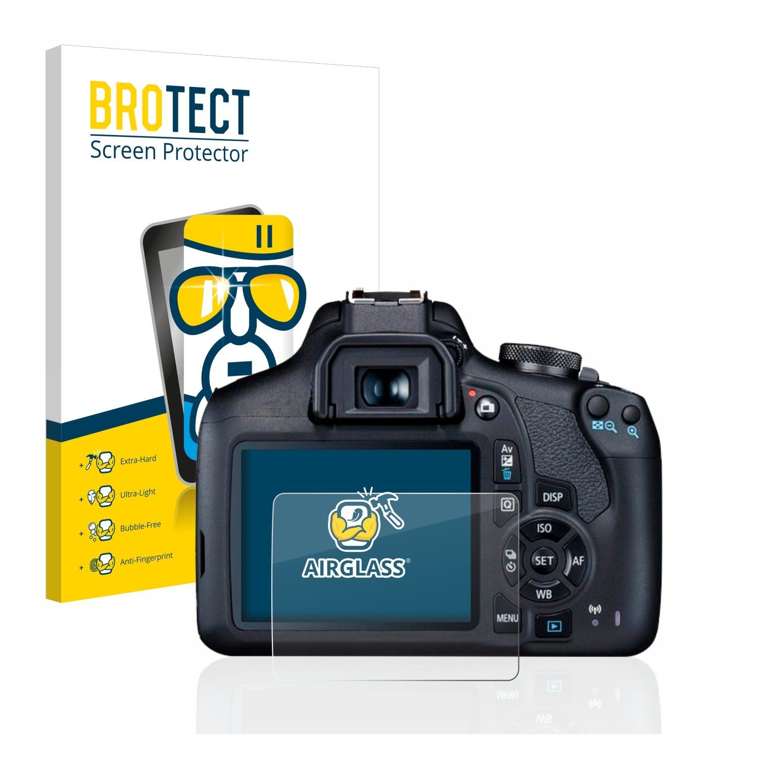 BROTECT Displayschutzglas Folie für Canon EOS 2000D, Schutzfolie Glas Panzer Display Schutz klar
