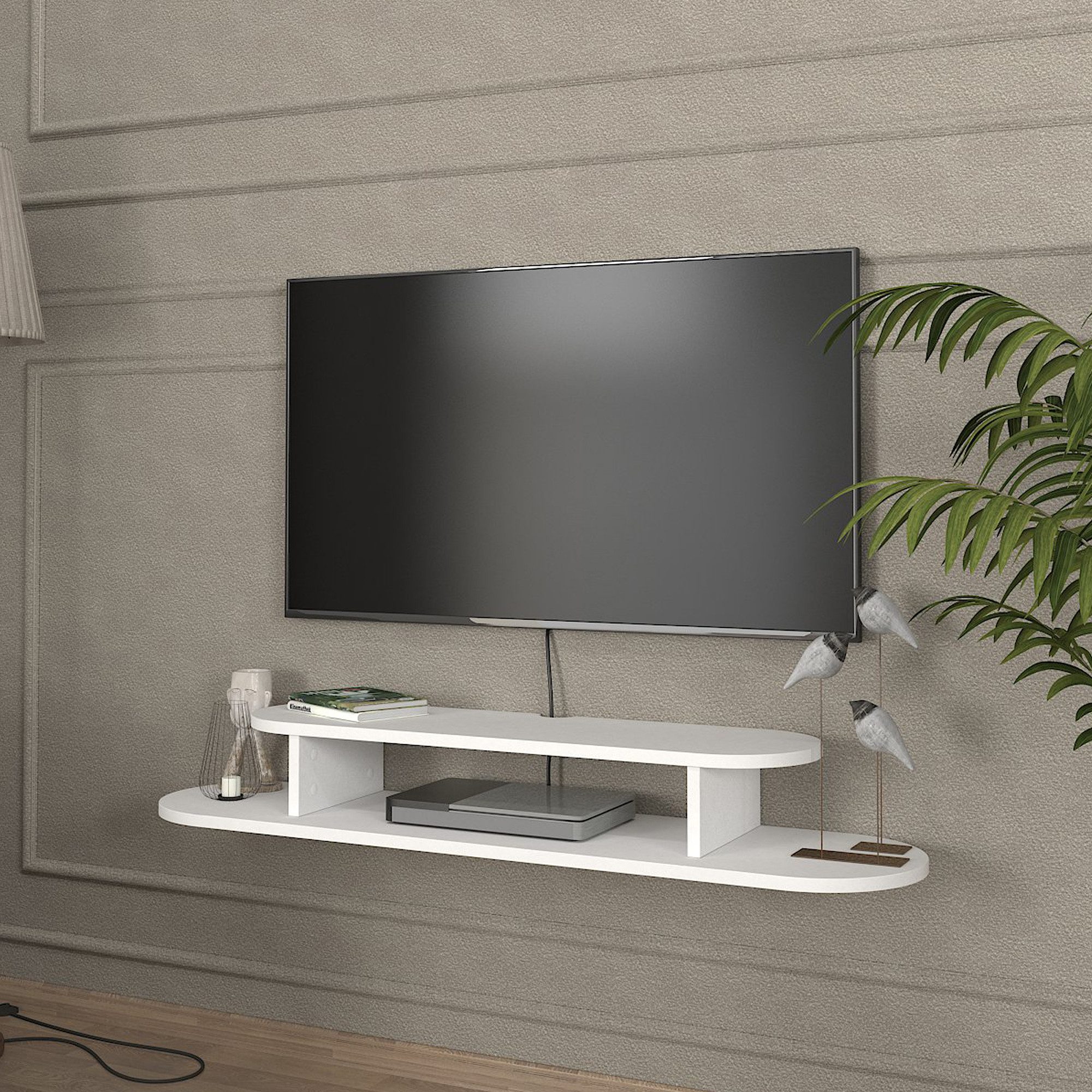 en.casa TV-Regal, hängend »Targema« 120 x 30 x 16 cm Weiß