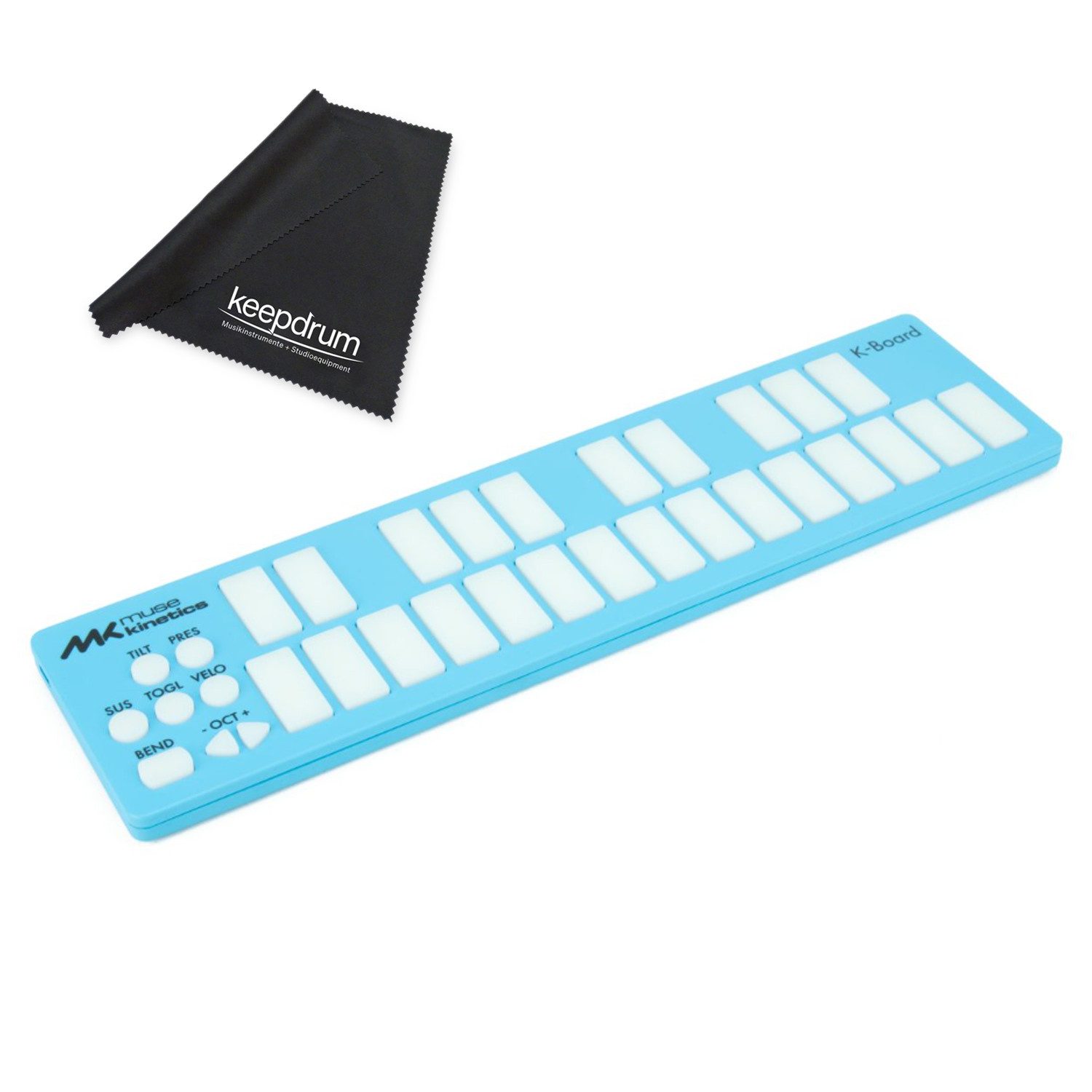 Keith McMillen Muse Kinetics MIDI-Controller K-Board Aqua mit Mikrofasertuch Digitales Aufnahmegerät (Tragbarer Mini-MPE-MIDI-Keyboard-Controller)