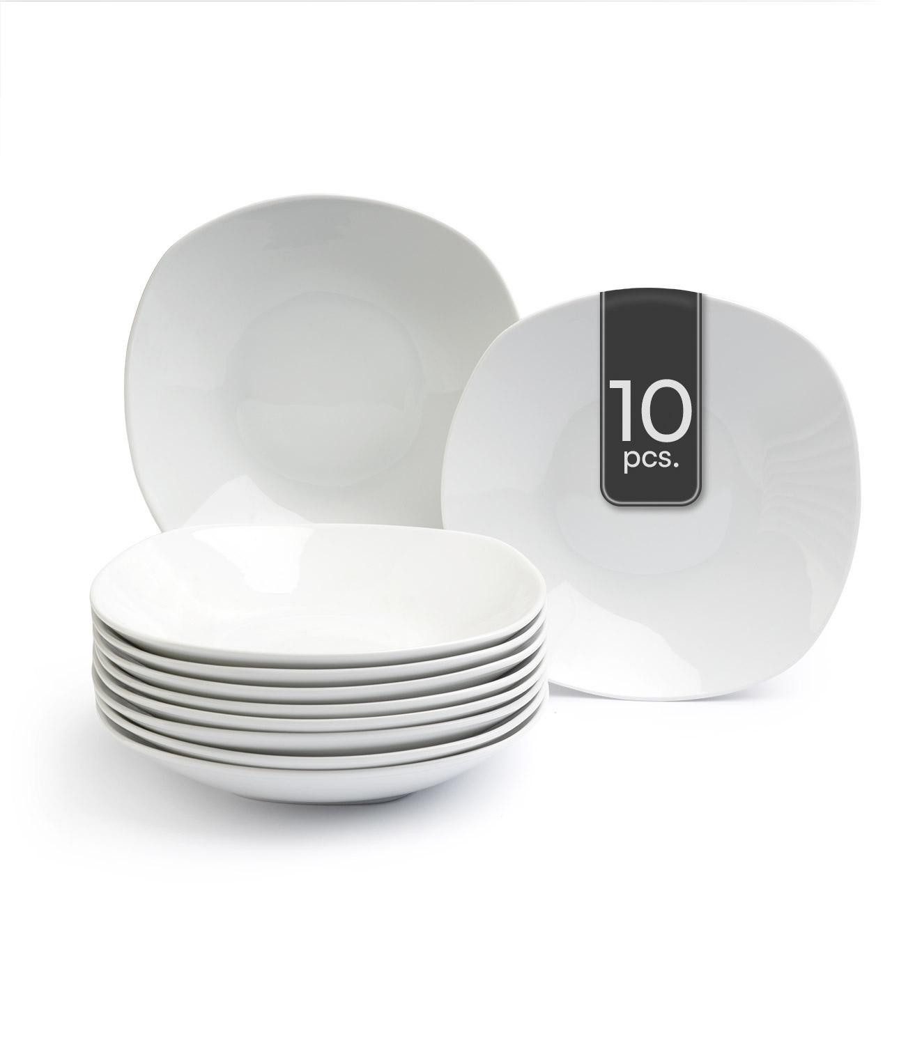 Home4You Suppenteller, Weiß, Porzellan, 22 x 22 cm, Eckig, (10 St), Spülmaschinengeeignet, Mikrowellengeeignet